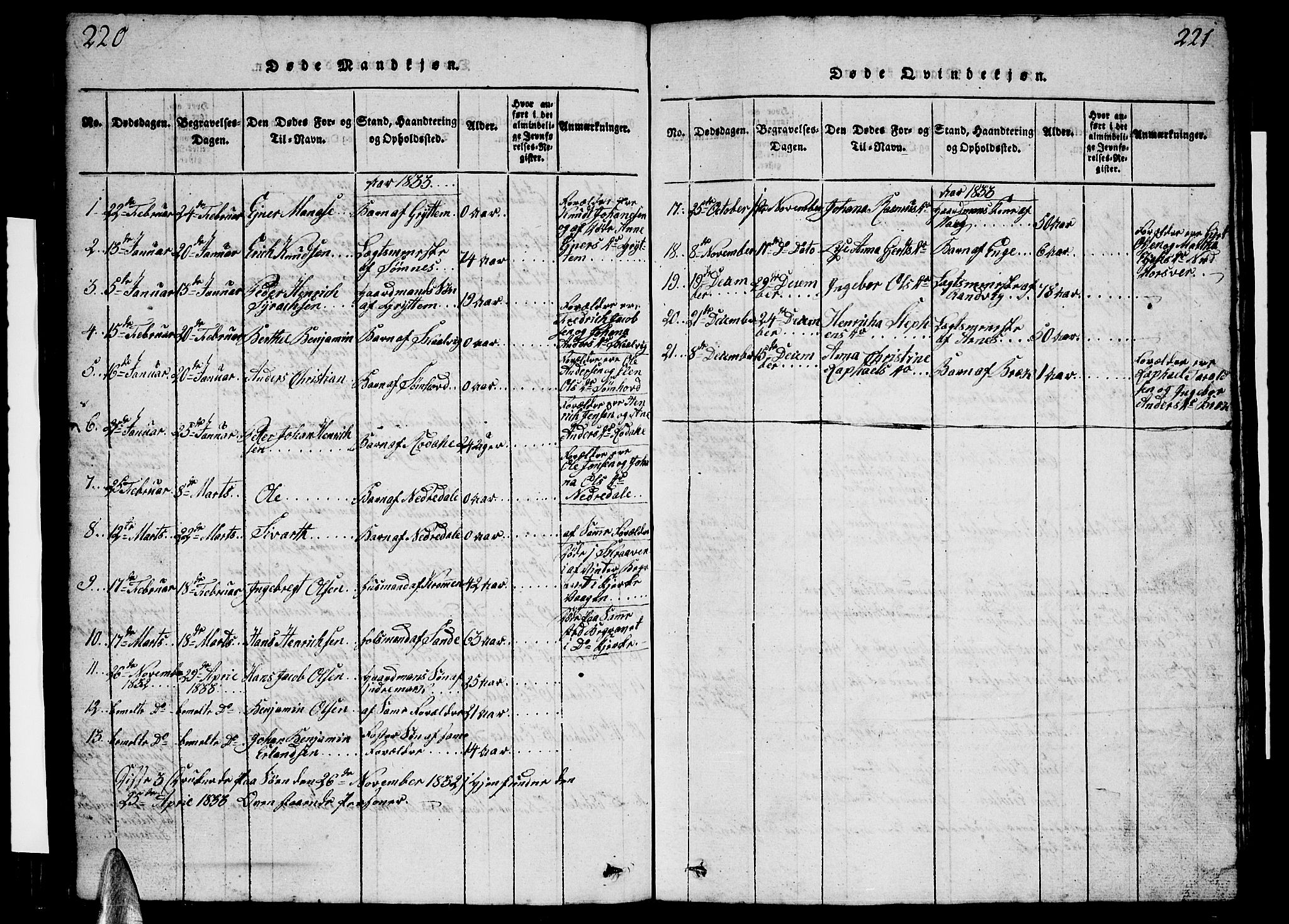 Ministerialprotokoller, klokkerbøker og fødselsregistre - Nordland, SAT/A-1459/812/L0186: Parish register (copy) no. 812C04, 1820-1849, p. 220-221