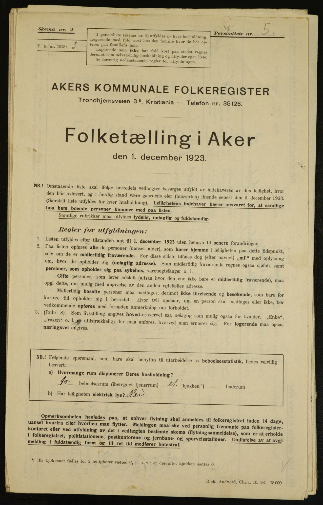 , Municipal Census 1923 for Aker, 1923, p. 7406