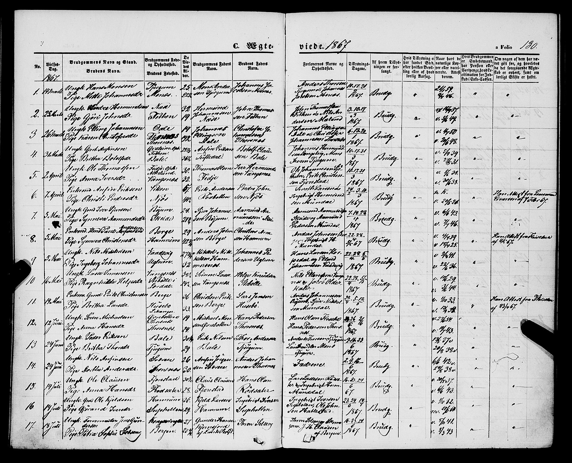 Balestrand sokneprestembete, AV/SAB-A-79601/H/Haa/Haaa/L0003: Parish register (official) no. A 3, 1867-1878, p. 130