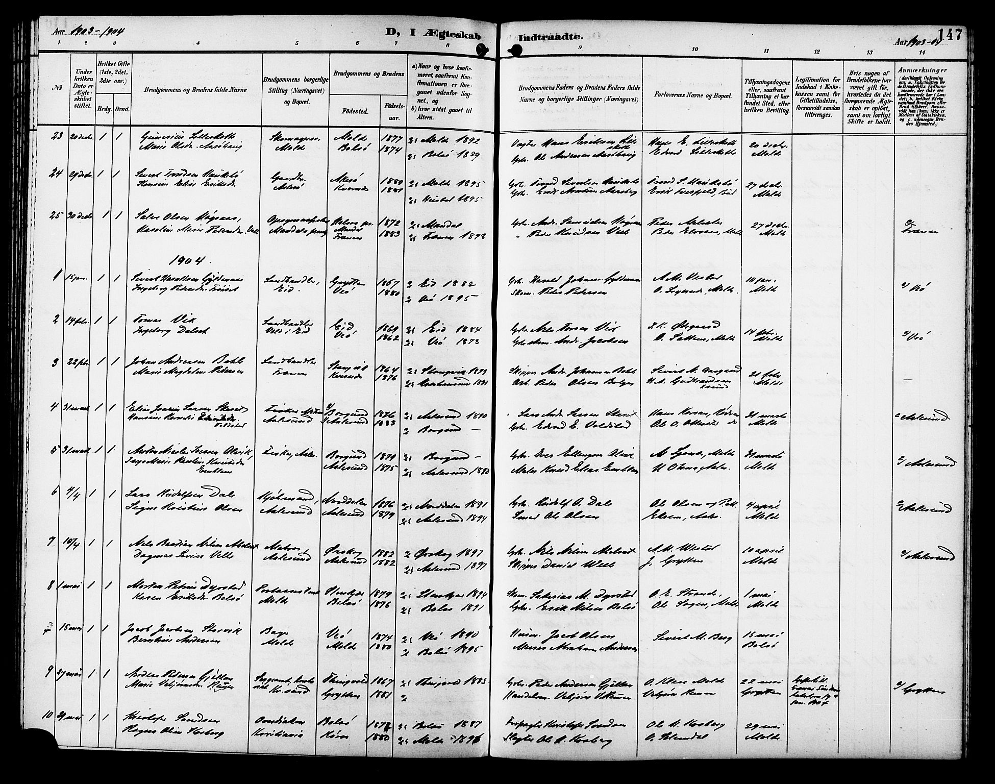 Ministerialprotokoller, klokkerbøker og fødselsregistre - Møre og Romsdal, SAT/A-1454/558/L0702: Parish register (copy) no. 558C03, 1894-1915, p. 147