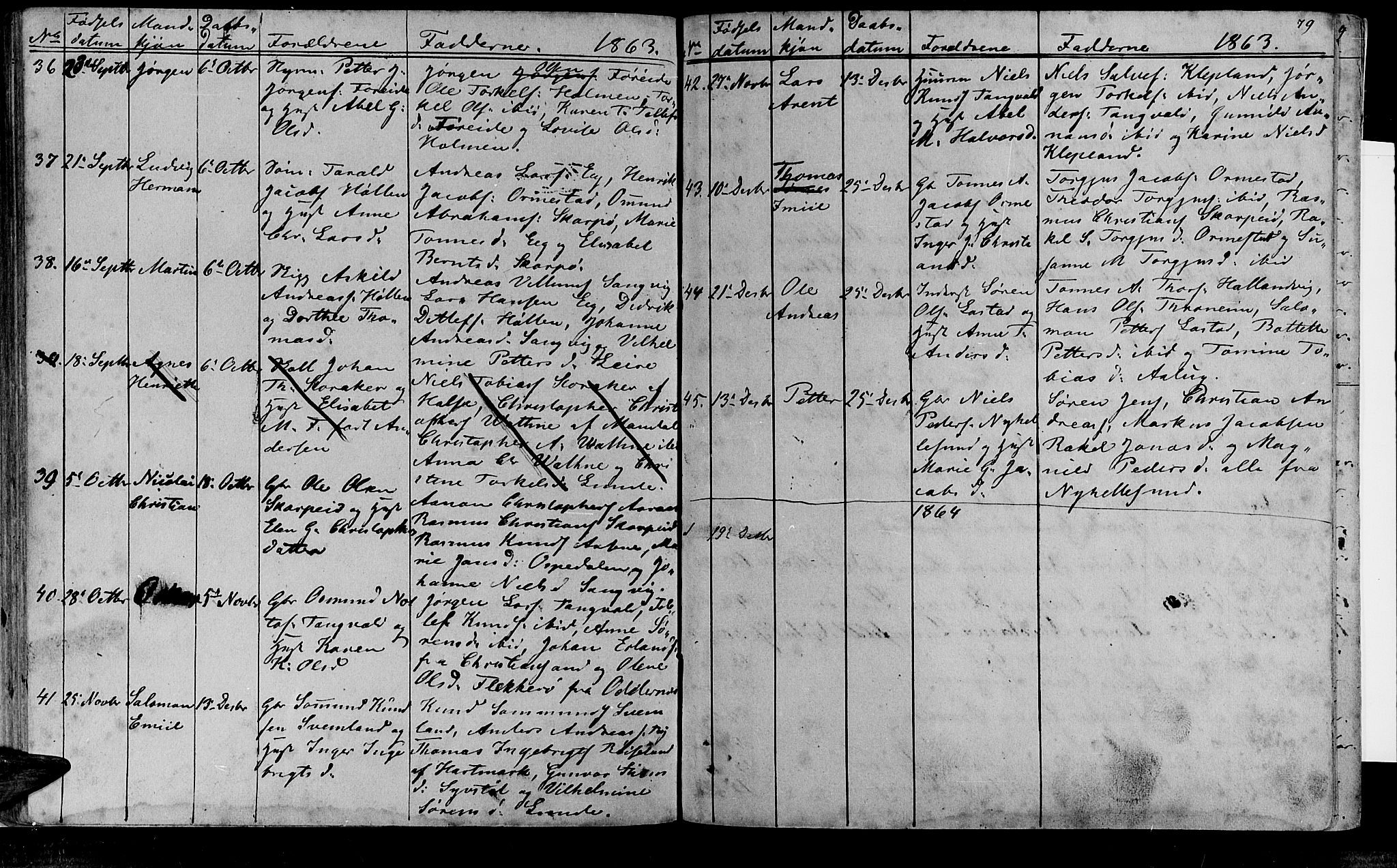 Søgne sokneprestkontor, SAK/1111-0037/F/Fb/Fbb/L0003: Parish register (copy) no. B 3, 1848-1864, p. 79