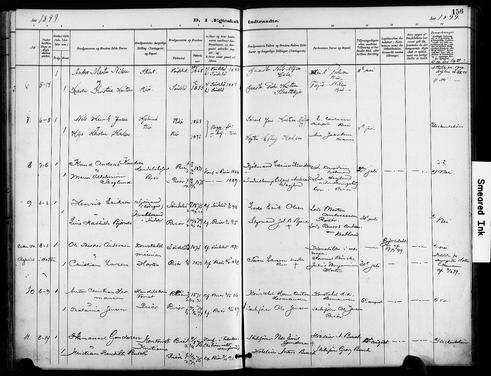 Risør sokneprestkontor, AV/SAK-1111-0035/F/Fa/L0010: Parish register (official) no. A 10, 1896-1906, p. 156