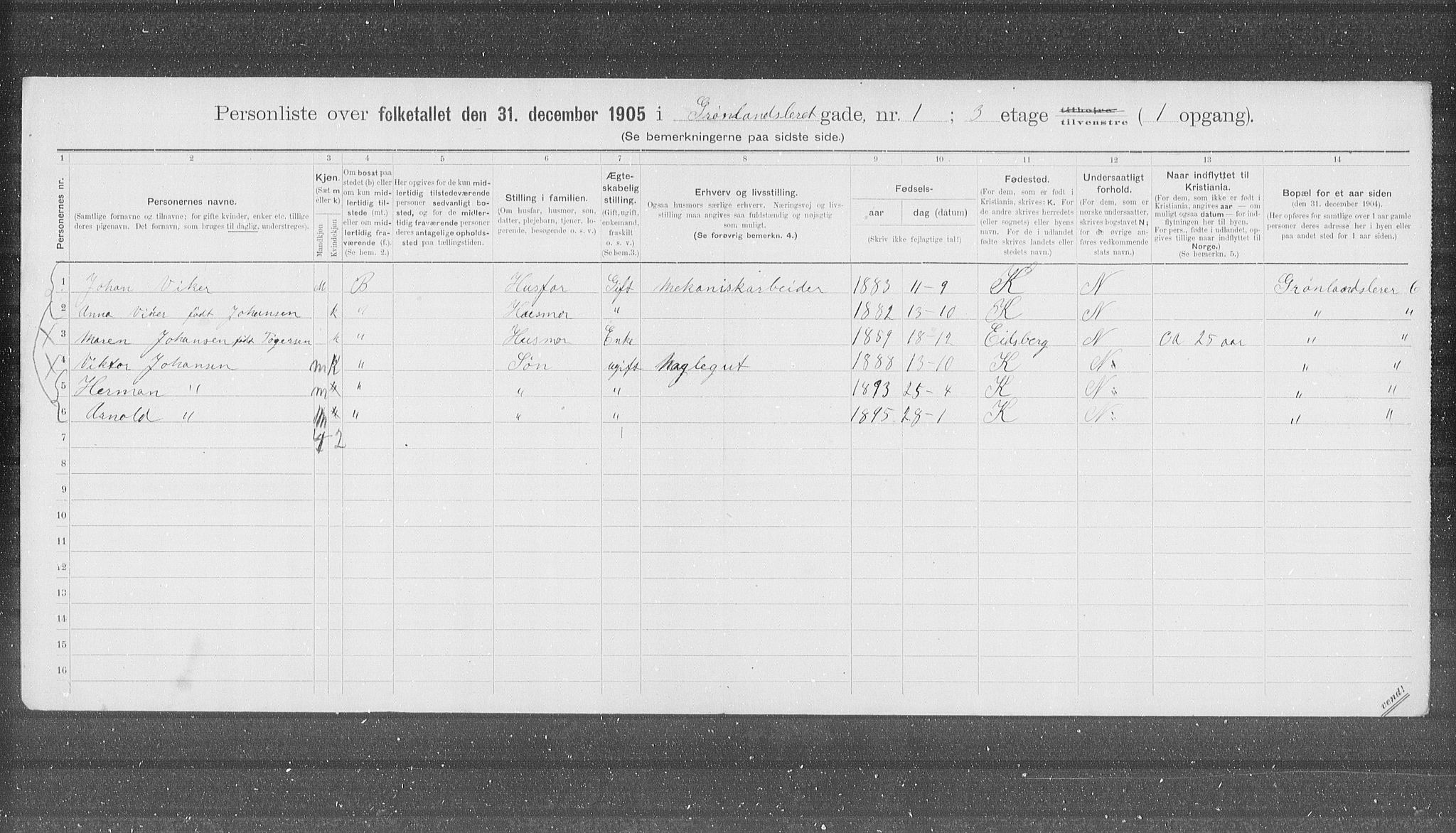 OBA, Municipal Census 1905 for Kristiania, 1905, p. 16475