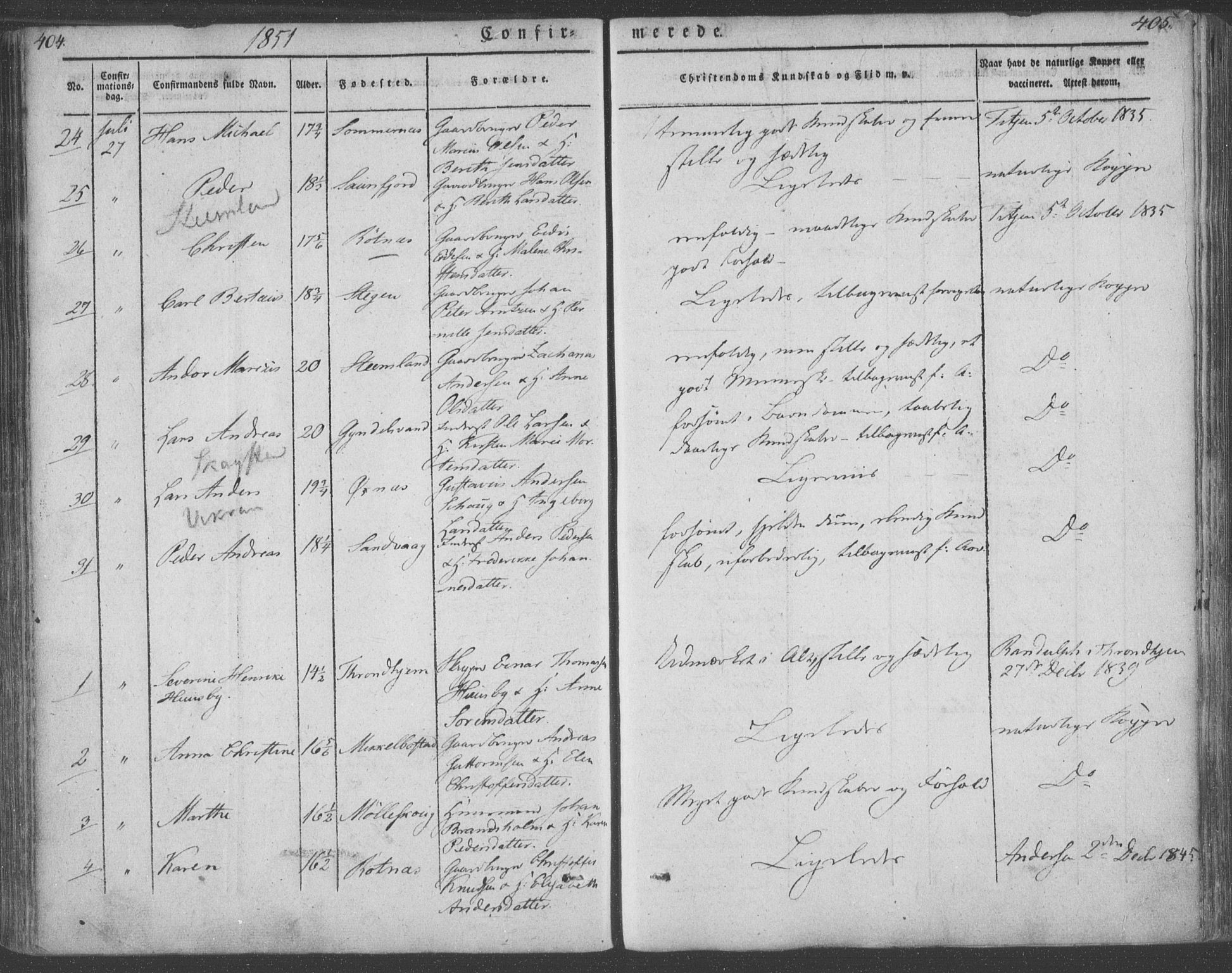 Ministerialprotokoller, klokkerbøker og fødselsregistre - Nordland, AV/SAT-A-1459/855/L0799: Parish register (official) no. 855A07, 1834-1852, p. 404-405