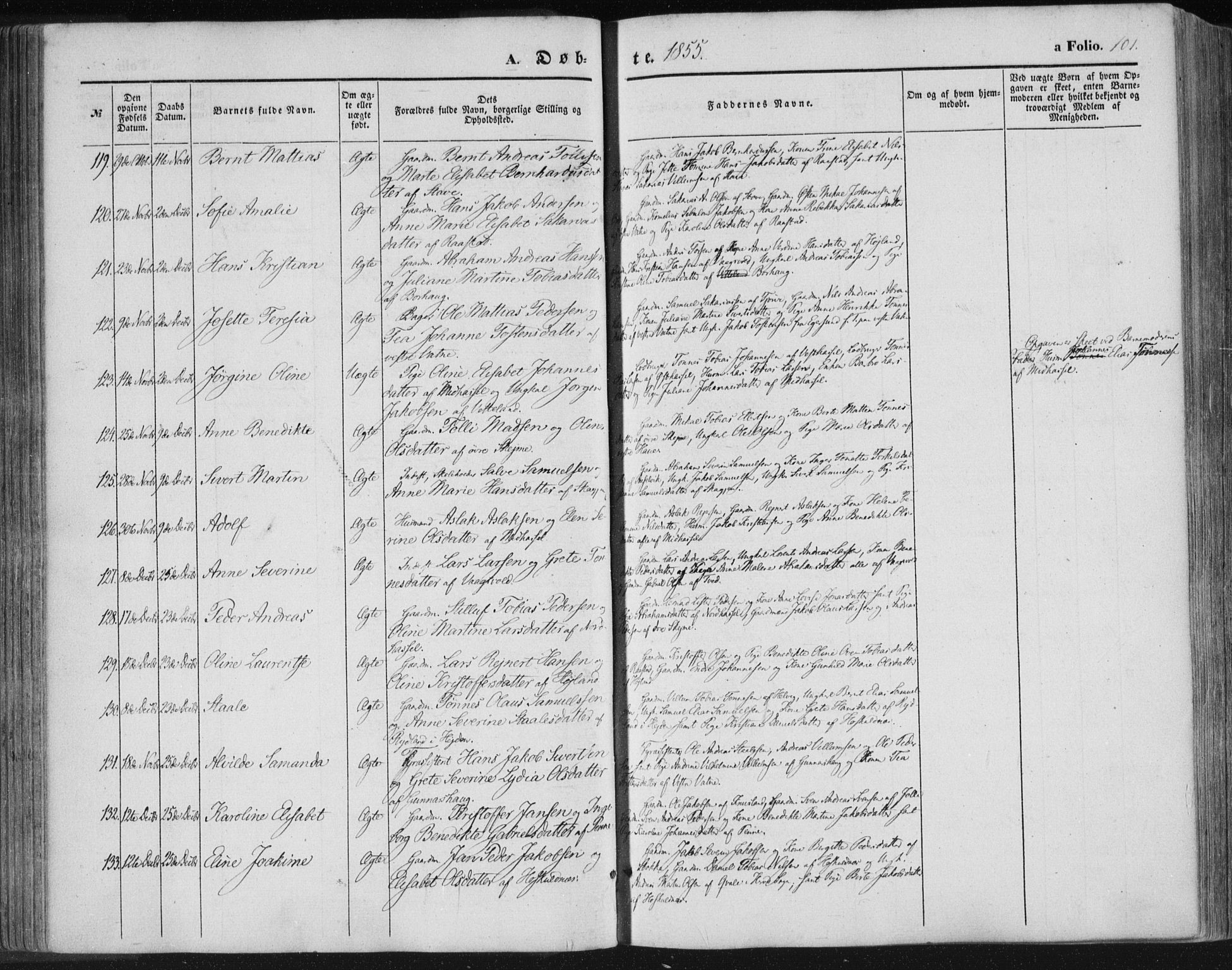 Lista sokneprestkontor, SAK/1111-0027/F/Fa/L0010: Parish register (official) no. A 10, 1846-1861, p. 101