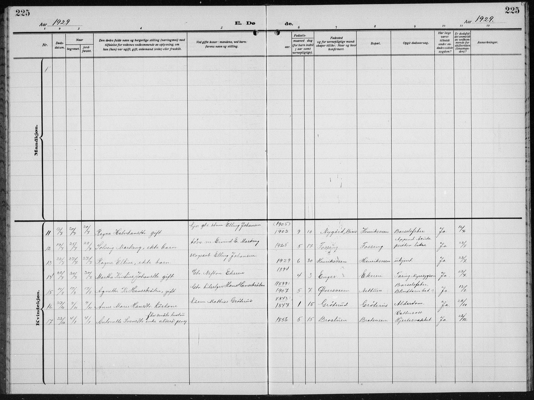 Biri prestekontor, SAH/PREST-096/H/Ha/Hab/L0007: Parish register (copy) no. 7, 1919-1941, p. 225