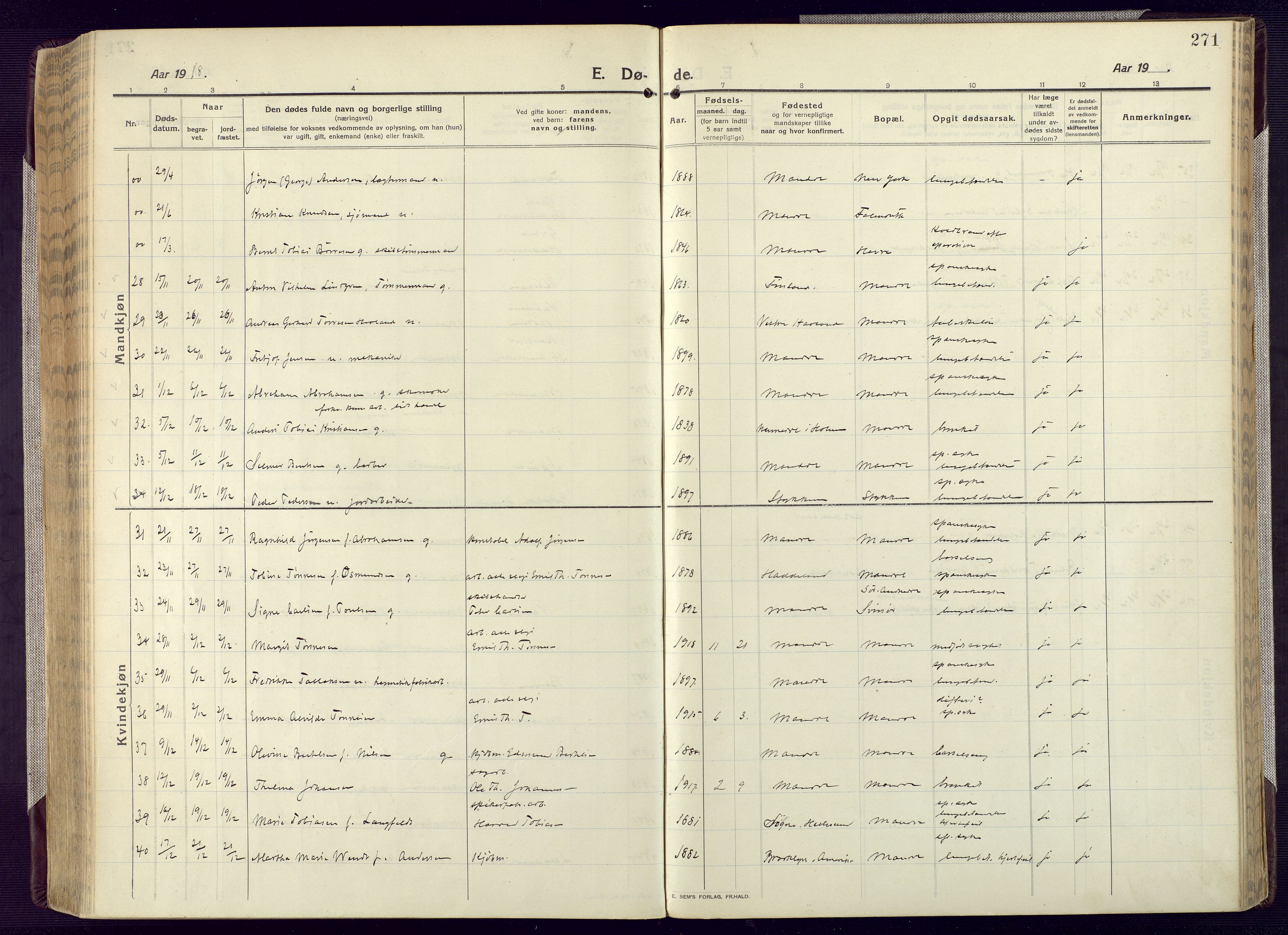 Mandal sokneprestkontor, AV/SAK-1111-0030/F/Fa/Fac/L0001: Parish register (official) no. A 1, 1913-1925, p. 271