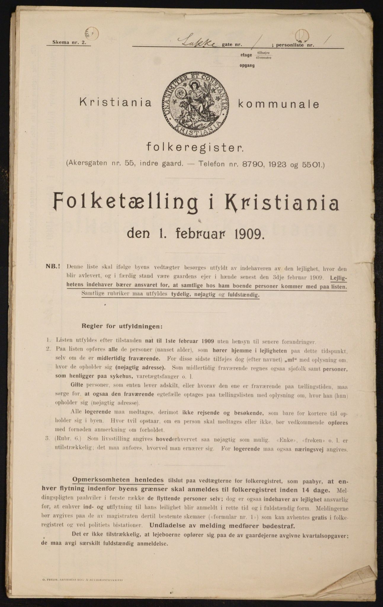 OBA, Municipal Census 1909 for Kristiania, 1909, p. 50445