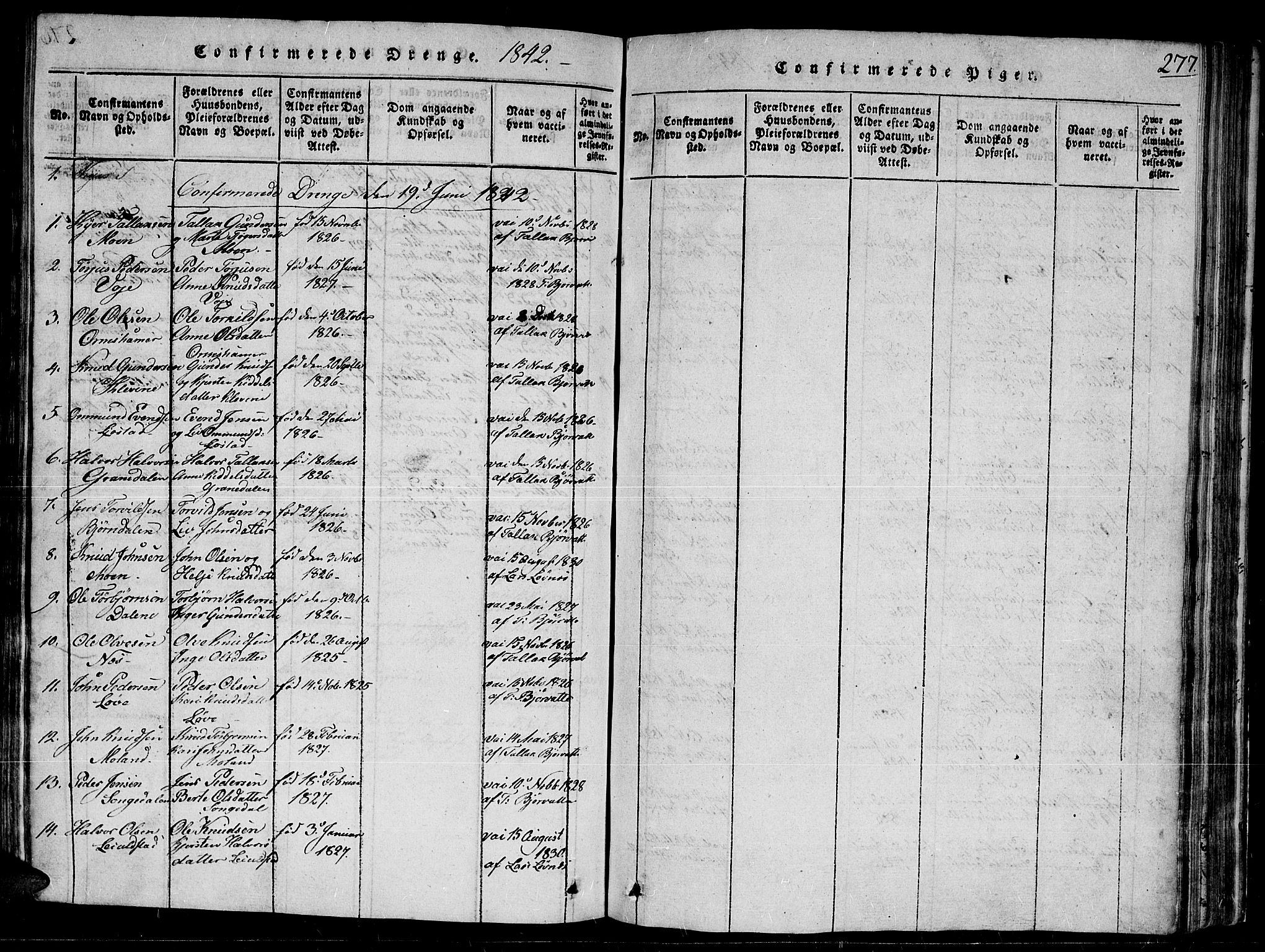 Gjerstad sokneprestkontor, AV/SAK-1111-0014/F/Fb/Fbb/L0001: Parish register (copy) no. B 1, 1813-1863, p. 277