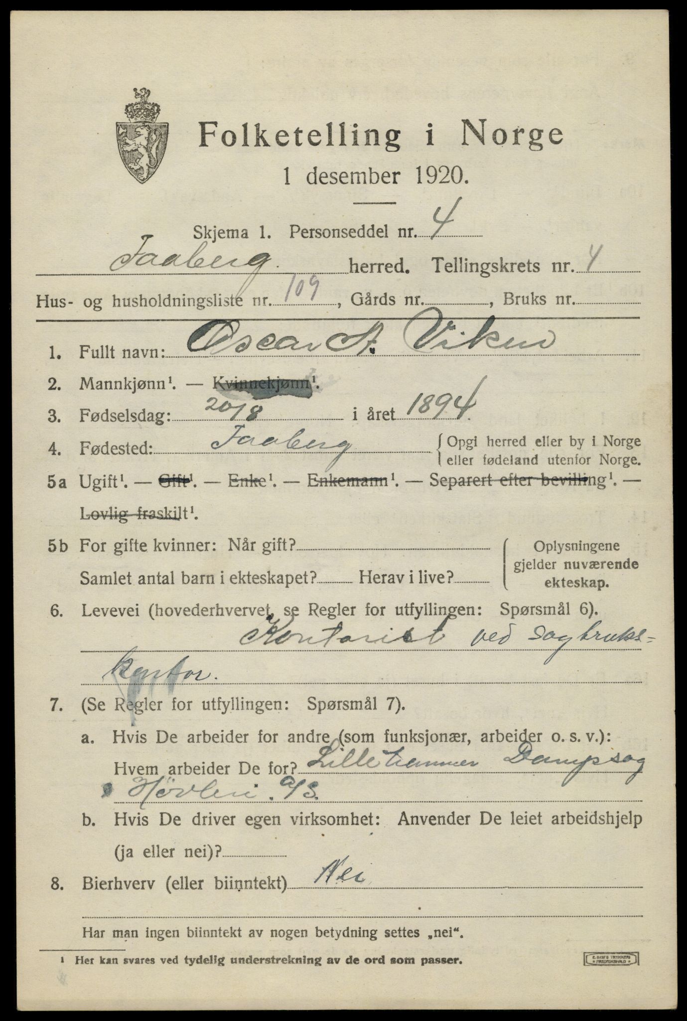 SAH, 1920 census for Fåberg, 1920, p. 5902