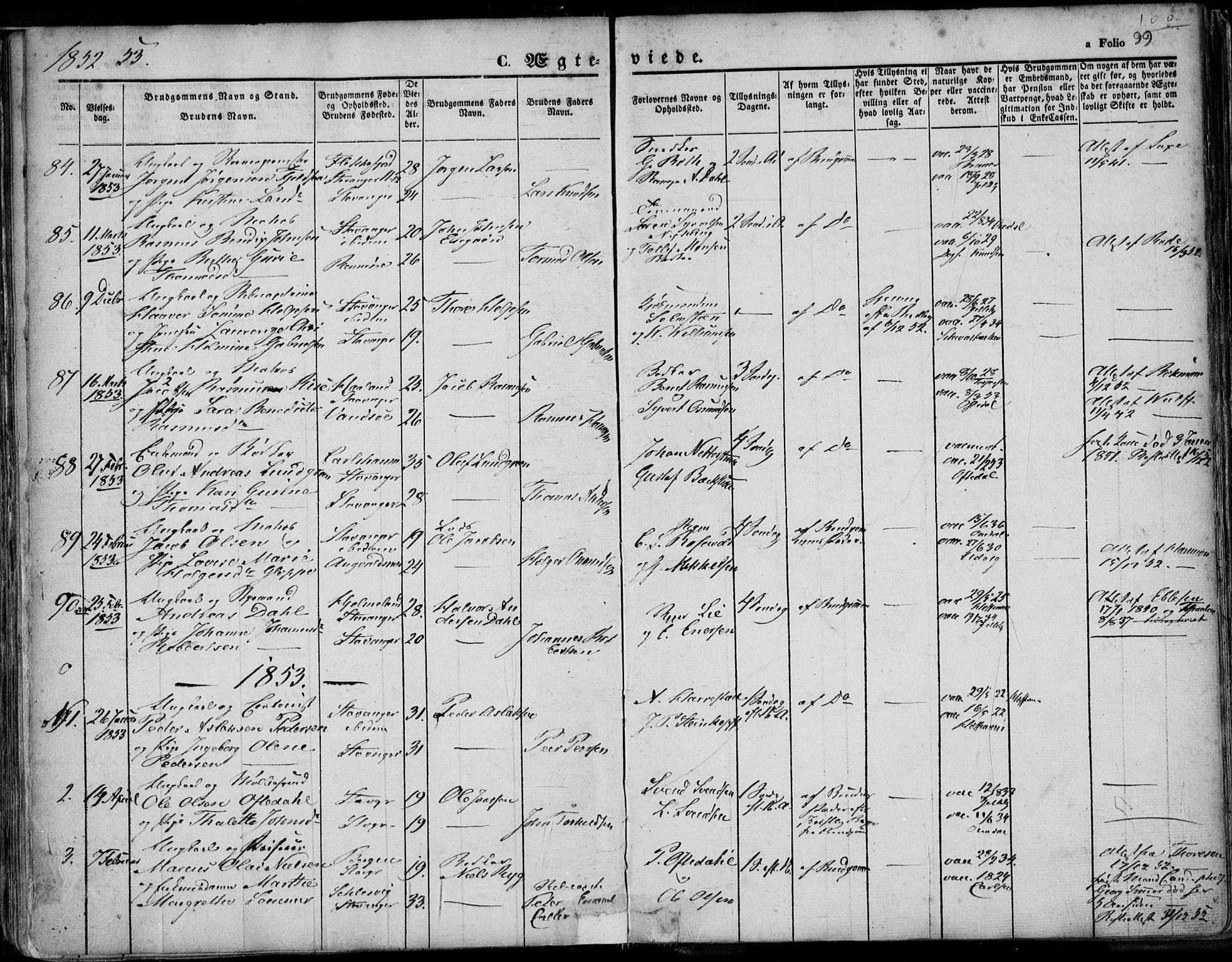 Domkirken sokneprestkontor, SAST/A-101812/001/30/30BA/L0015: Parish register (official) no. A 14, 1842-1857, p. 99