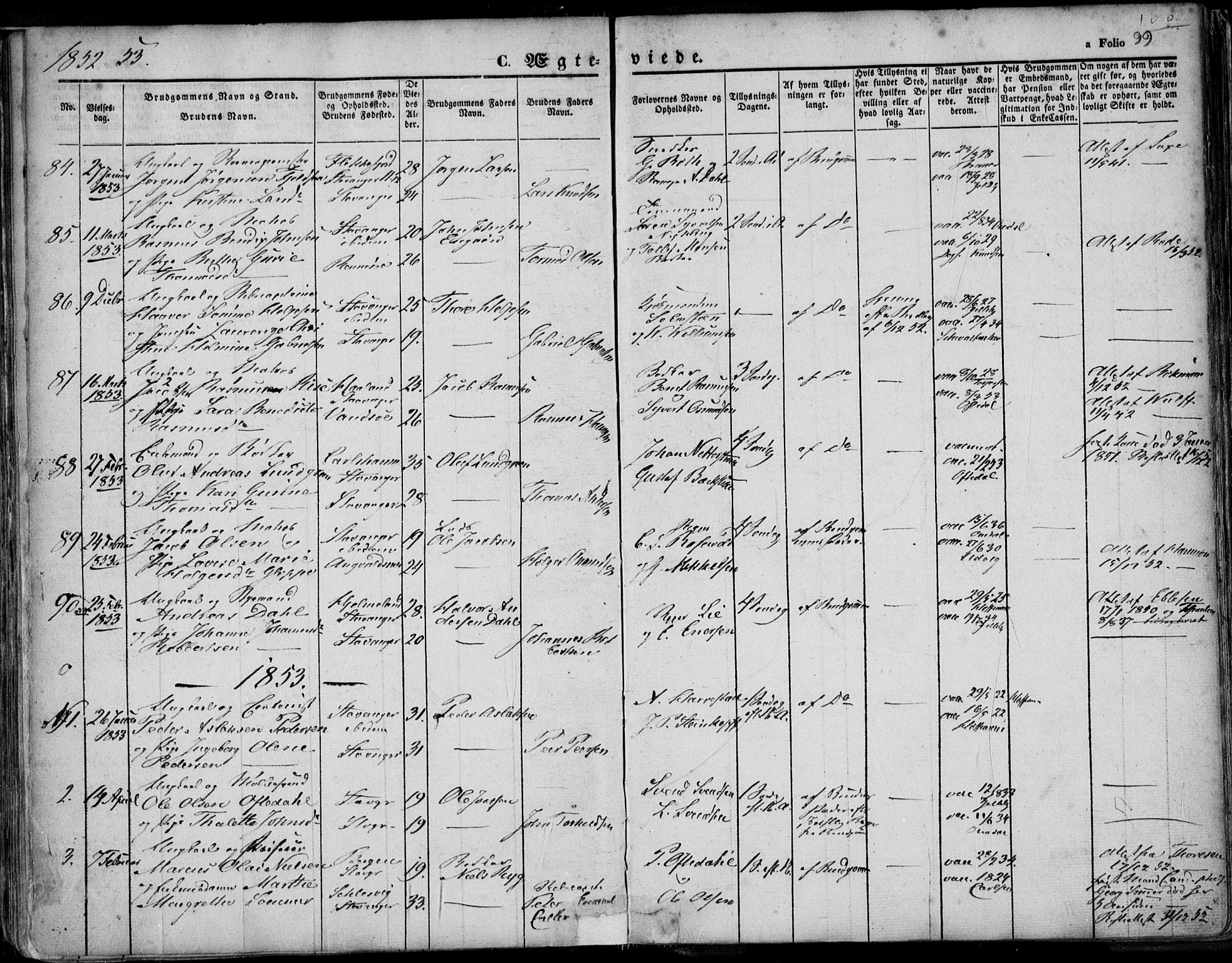 Domkirken sokneprestkontor, AV/SAST-A-101812/001/30/30BA/L0015: Parish register (official) no. A 14, 1842-1857, p. 99