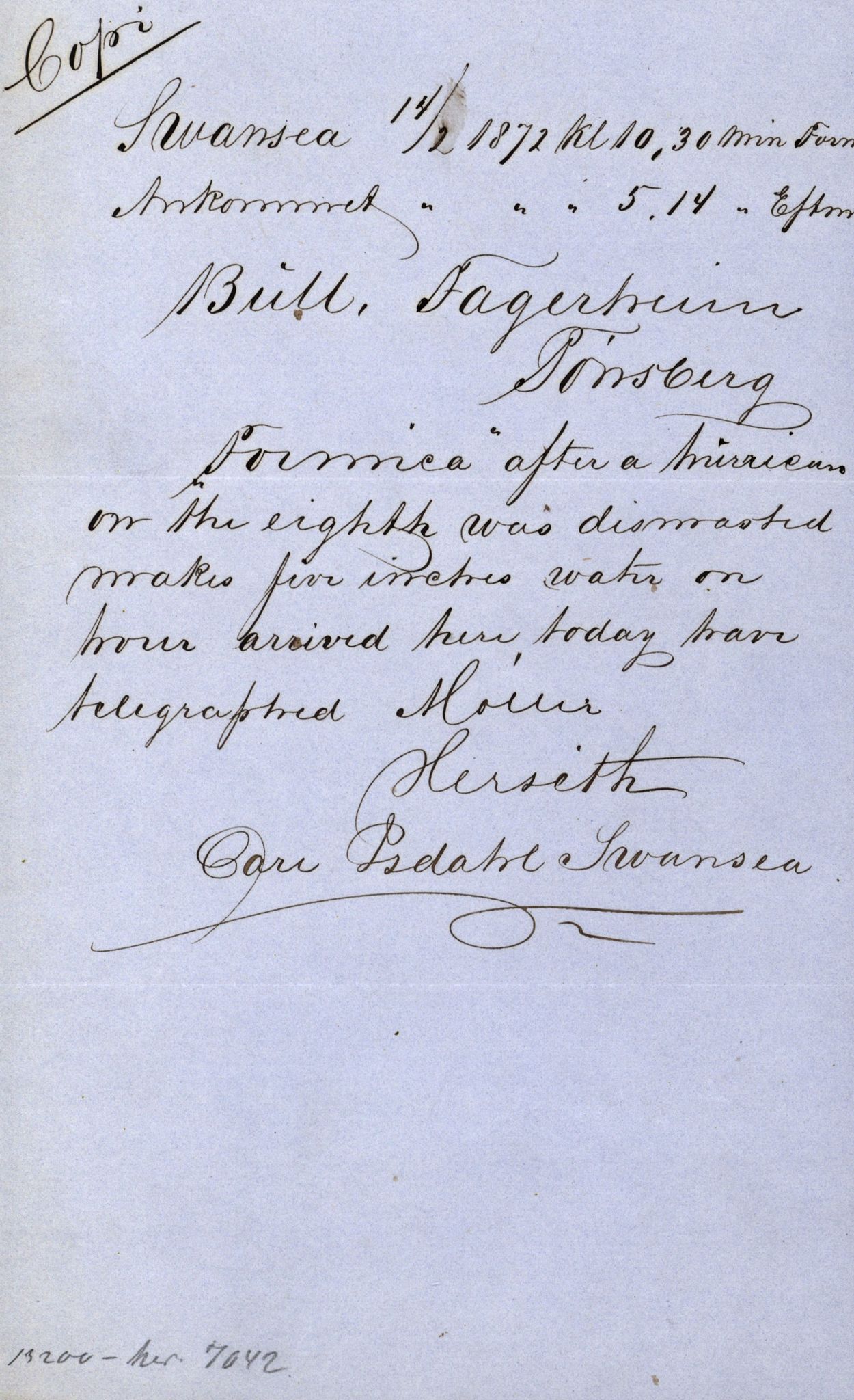 Pa 63 - Østlandske skibsassuranceforening, VEMU/A-1079/G/Ga/L0004/0024: Havaridokumenter / Formica, 1872