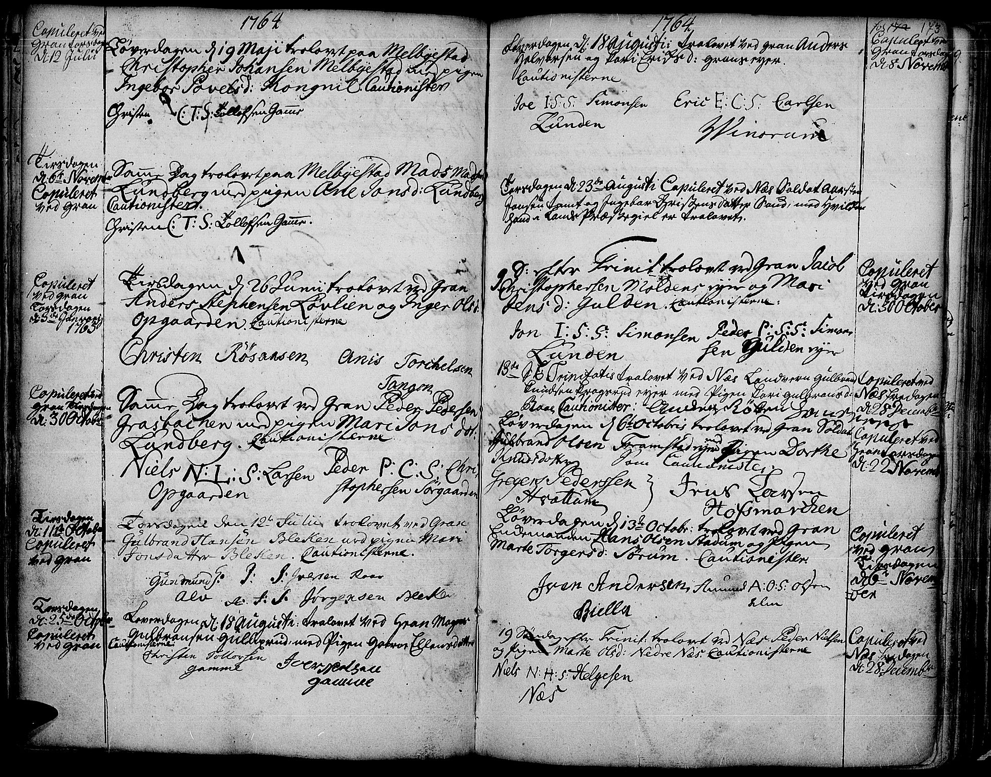 Gran prestekontor, SAH/PREST-112/H/Ha/Haa/L0004: Parish register (official) no. 4, 1759-1775, p. 173