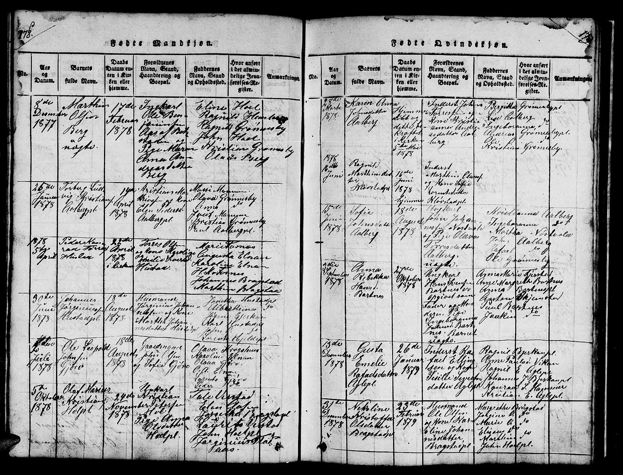 Ministerialprotokoller, klokkerbøker og fødselsregistre - Nord-Trøndelag, AV/SAT-A-1458/732/L0317: Parish register (copy) no. 732C01, 1816-1881, p. 178-179