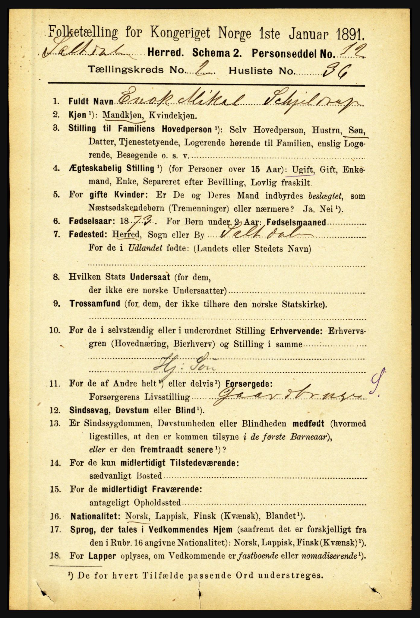 RA, 1891 census for 1840 Saltdal, 1891, p. 901