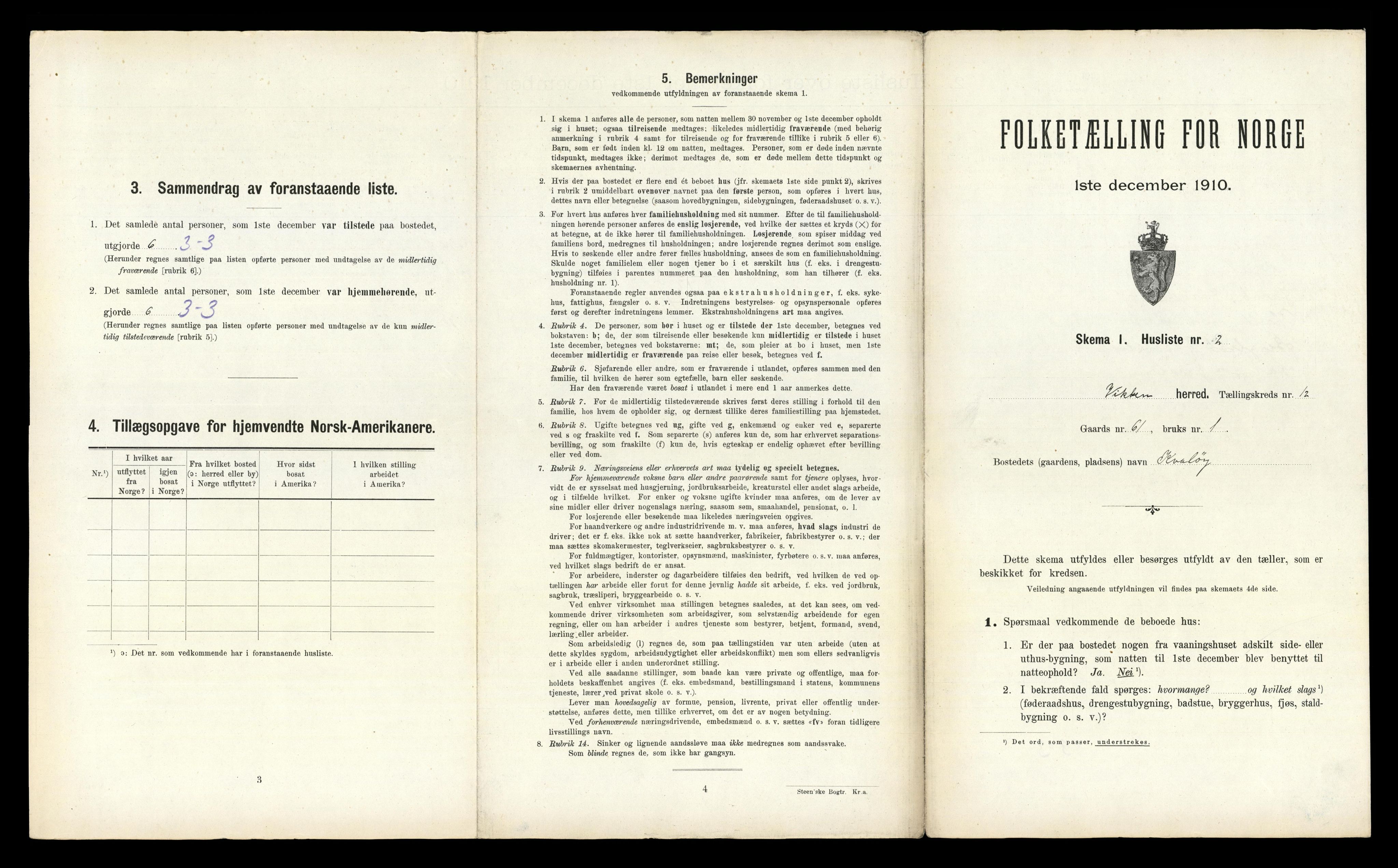 RA, 1910 census for Vikna, 1910, p. 1011