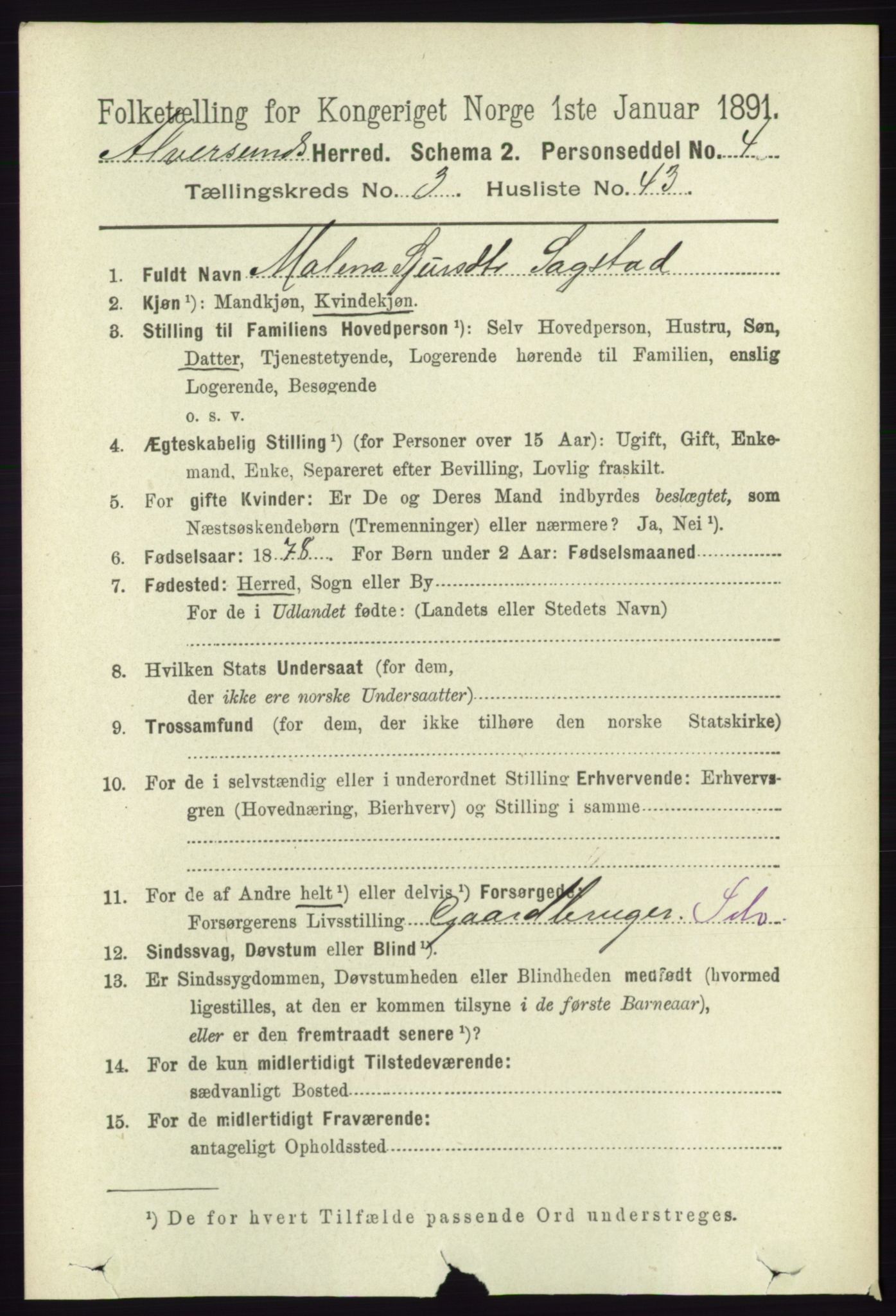 RA, 1891 census for 1257 Alversund, 1891, p. 1317