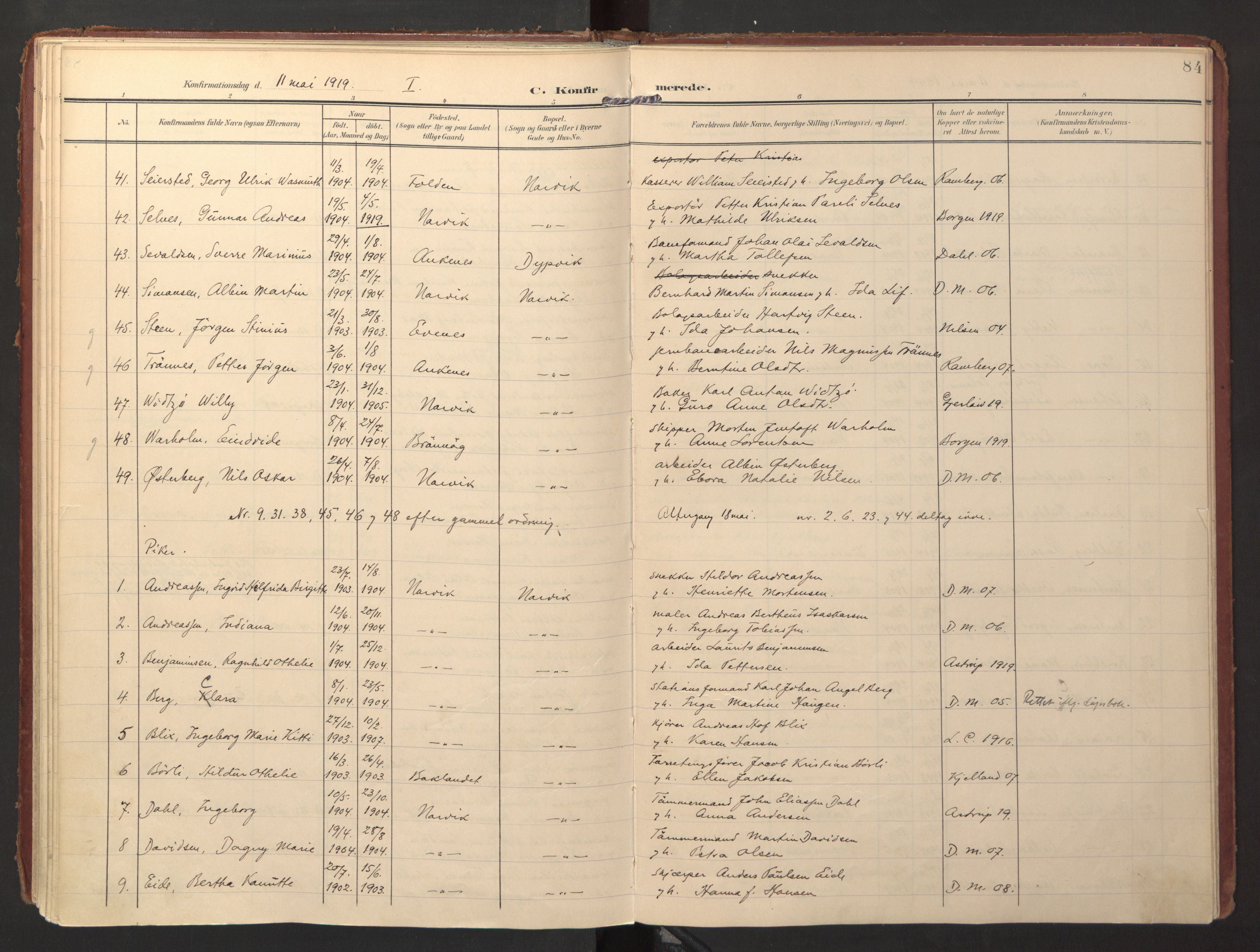 Ministerialprotokoller, klokkerbøker og fødselsregistre - Nordland, AV/SAT-A-1459/871/L0998: Parish register (official) no. 871A14, 1902-1921, p. 84