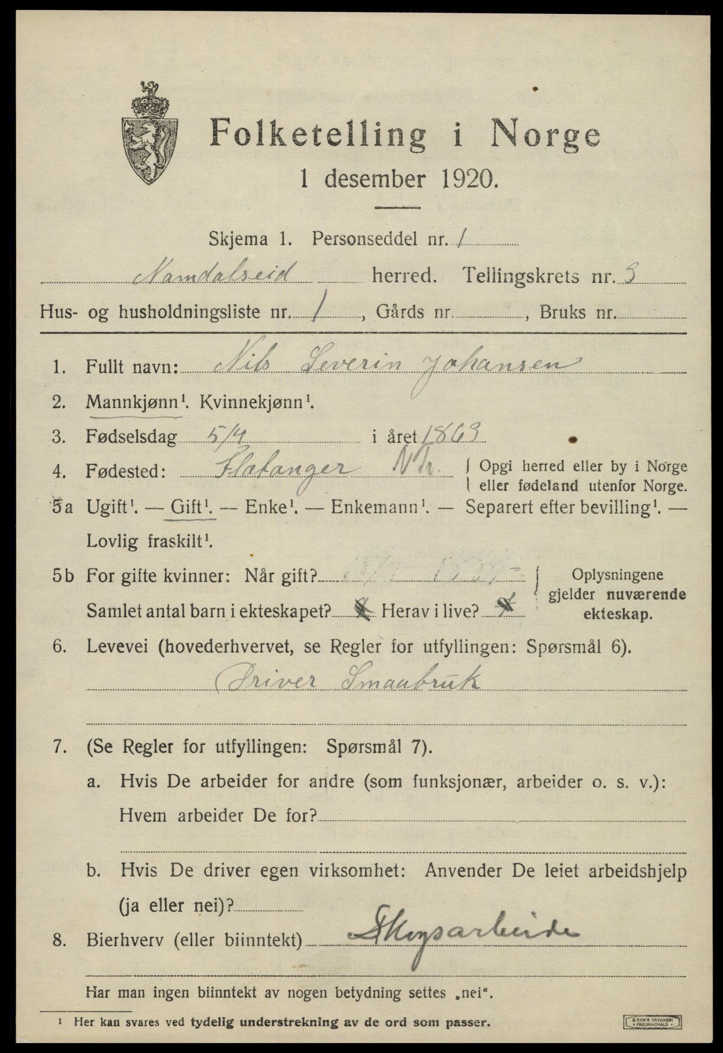 SAT, 1920 census for Namdalseid, 1920, p. 2330