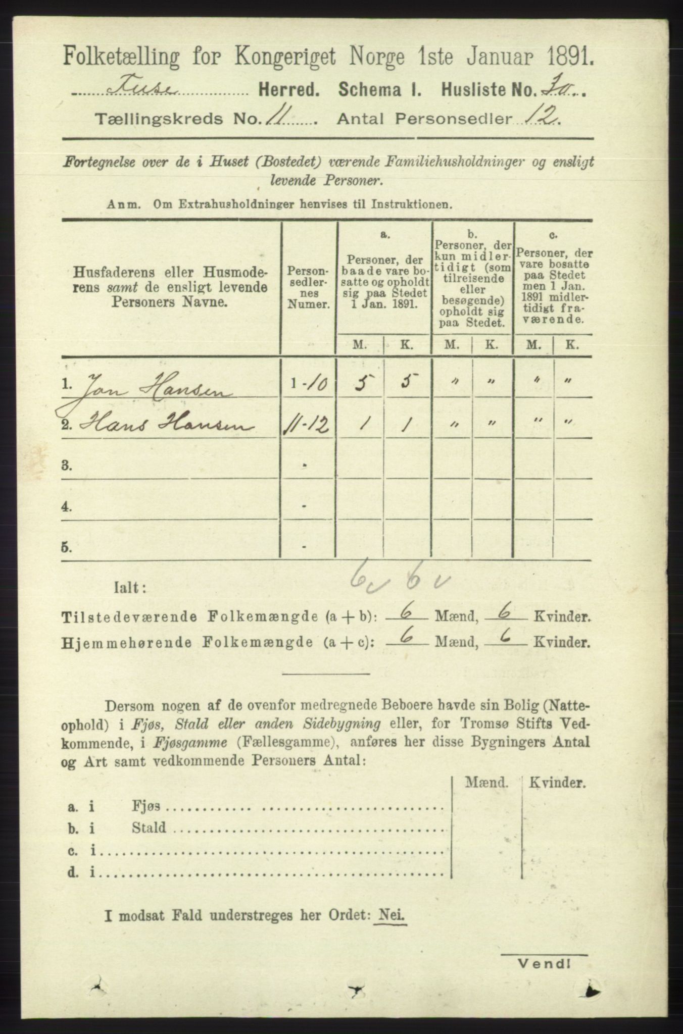 RA, 1891 census for 1241 Fusa, 1891, p. 2115