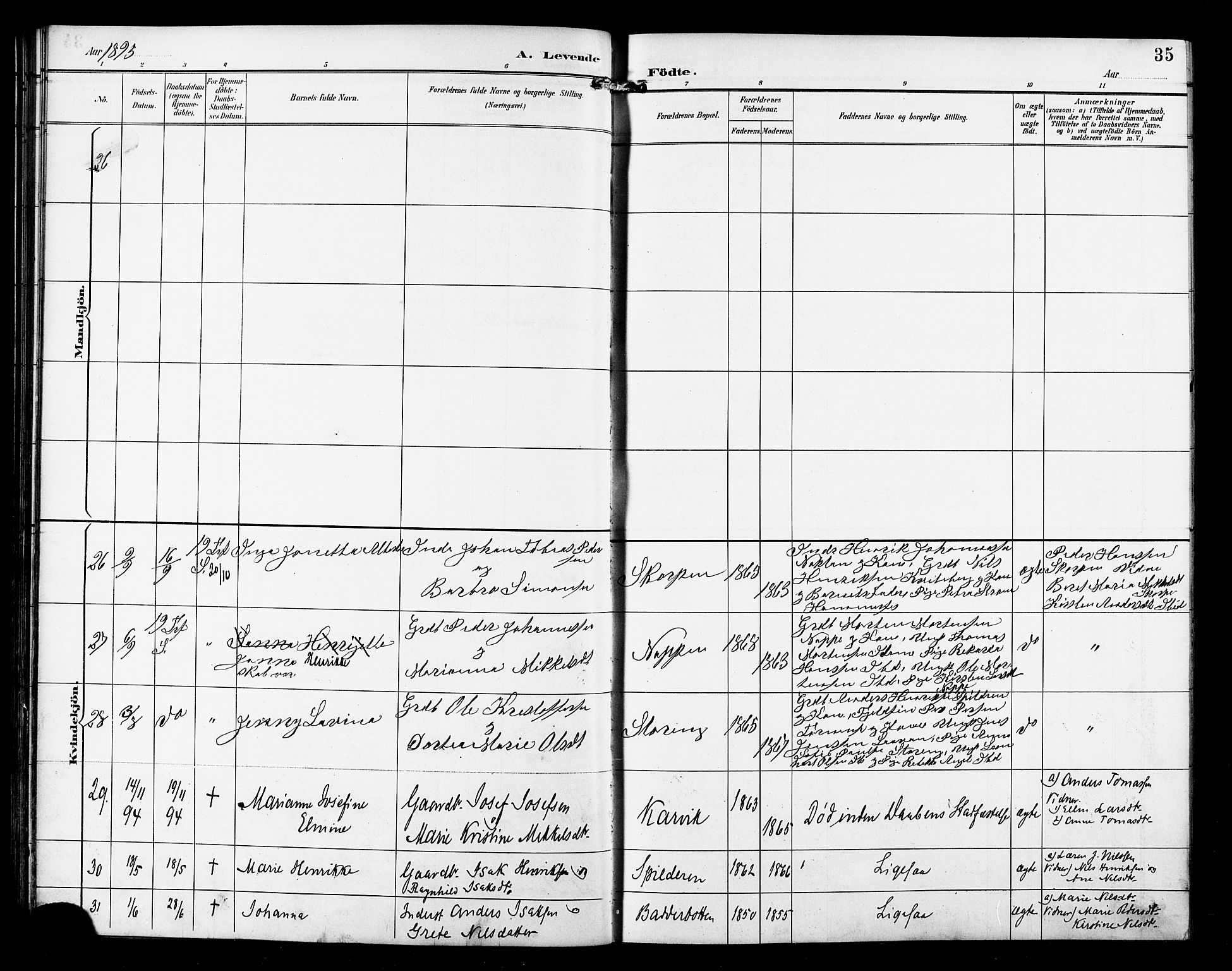 Skjervøy sokneprestkontor, AV/SATØ-S-1300/H/Ha/Hab/L0016klokker: Parish register (copy) no. 16, 1891-1907, p. 35