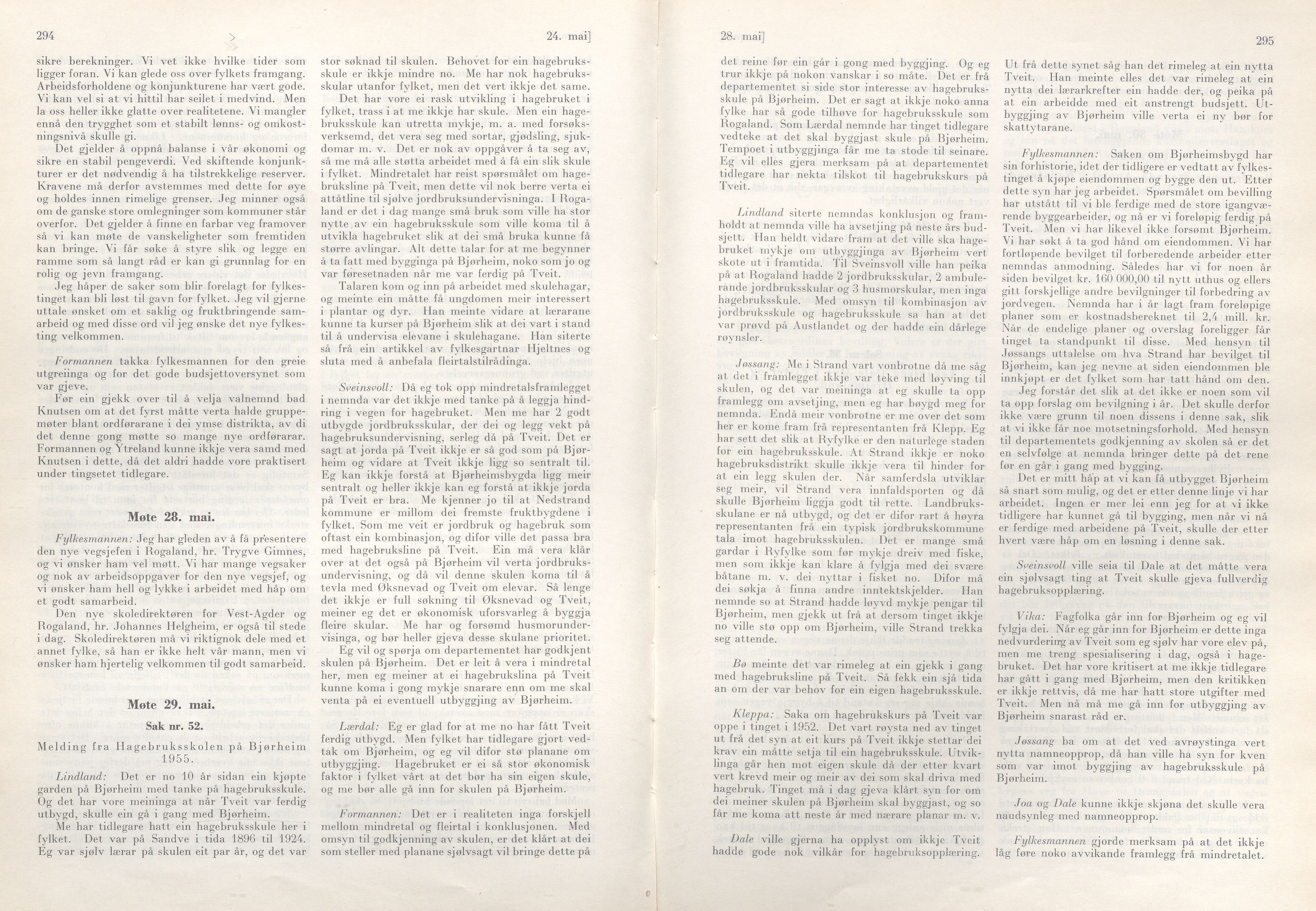 Rogaland fylkeskommune - Fylkesrådmannen , IKAR/A-900/A/Aa/Aaa/L0075: Møtebok , 1956, p. 294-295