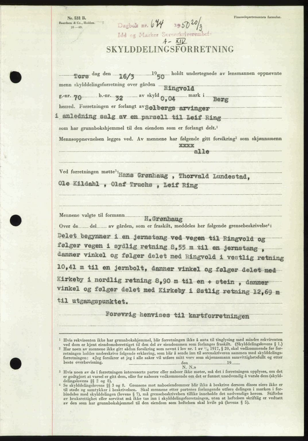 Idd og Marker sorenskriveri, AV/SAO-A-10283/G/Gb/Gbb/L0014: Mortgage book no. A14, 1950-1950, Diary no: : 674/1950