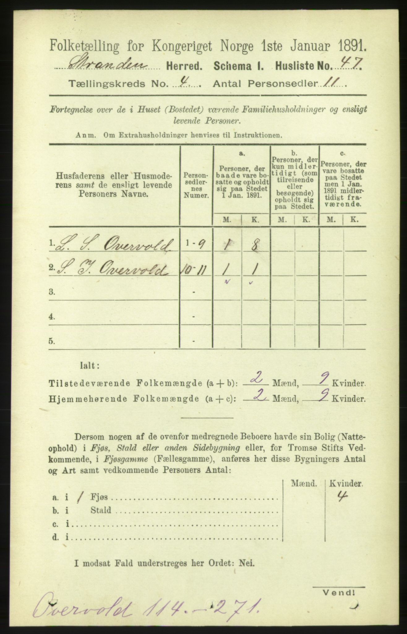 RA, 1891 census for 1525 Stranda, 1891, p. 796