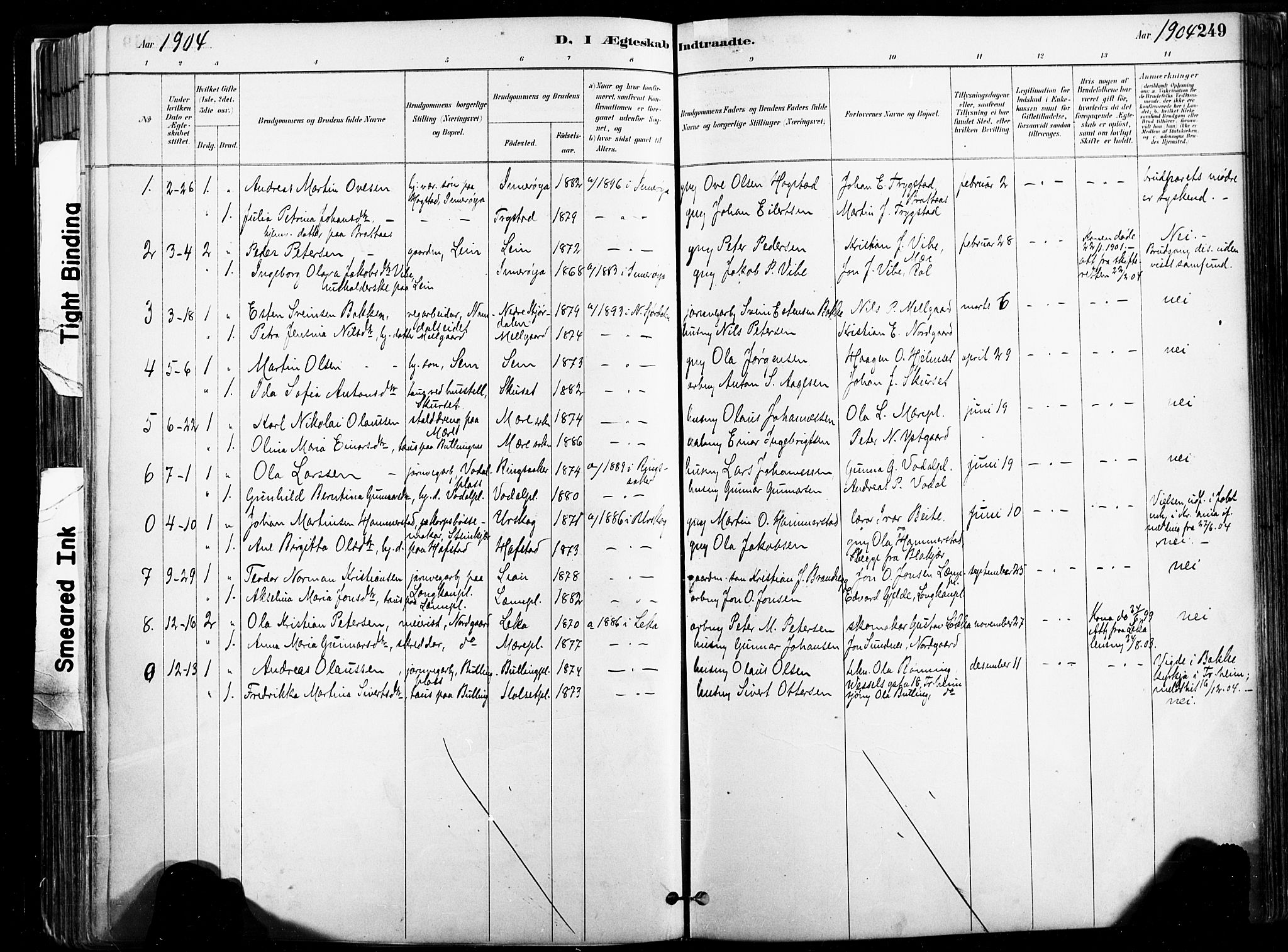 Ministerialprotokoller, klokkerbøker og fødselsregistre - Nord-Trøndelag, SAT/A-1458/735/L0351: Parish register (official) no. 735A10, 1884-1908, p. 249