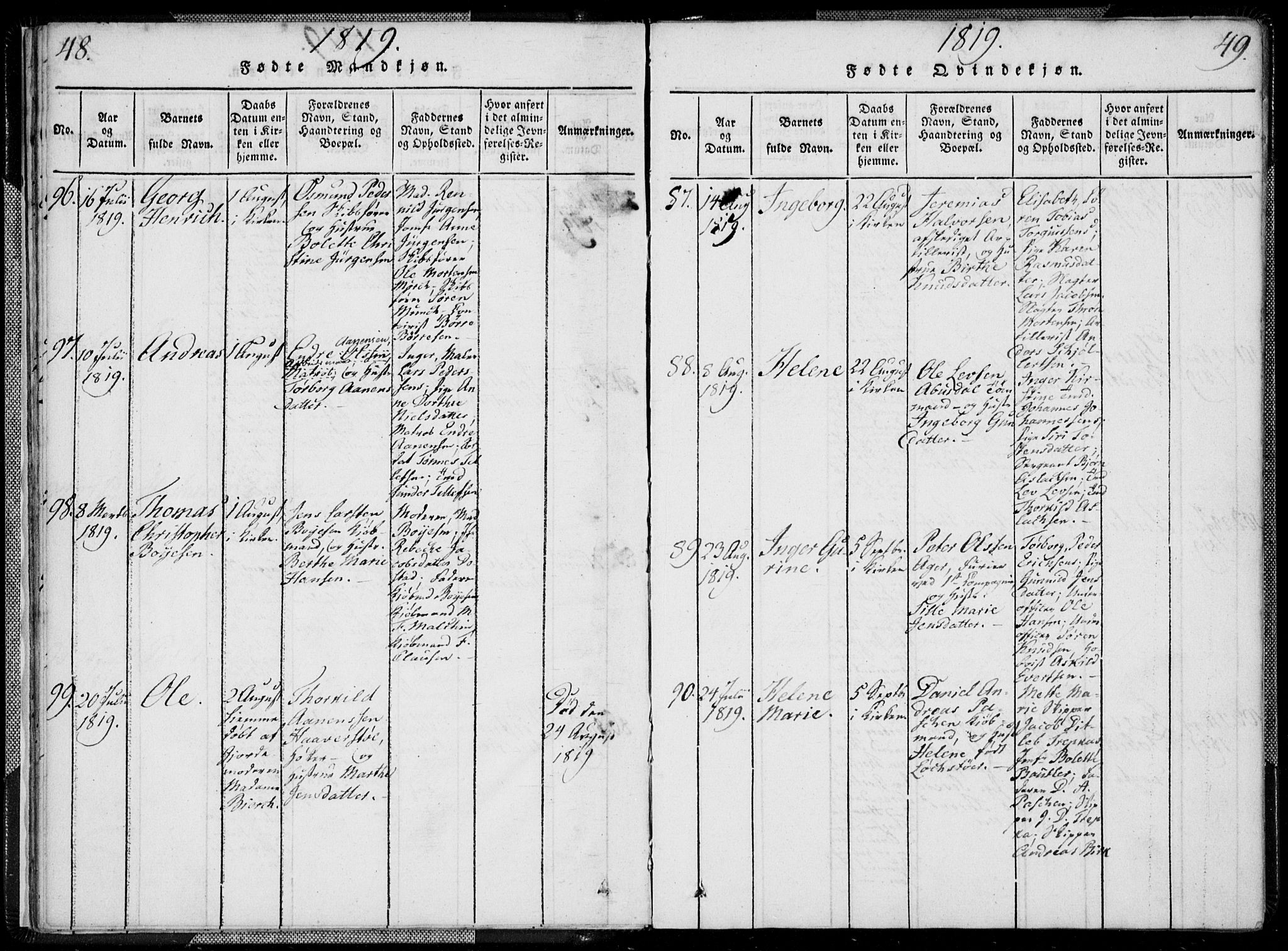 Kristiansand domprosti, SAK/1112-0006/F/Fa/L0008: Parish register (official) no. A 8, 1818-1821, p. 48-49