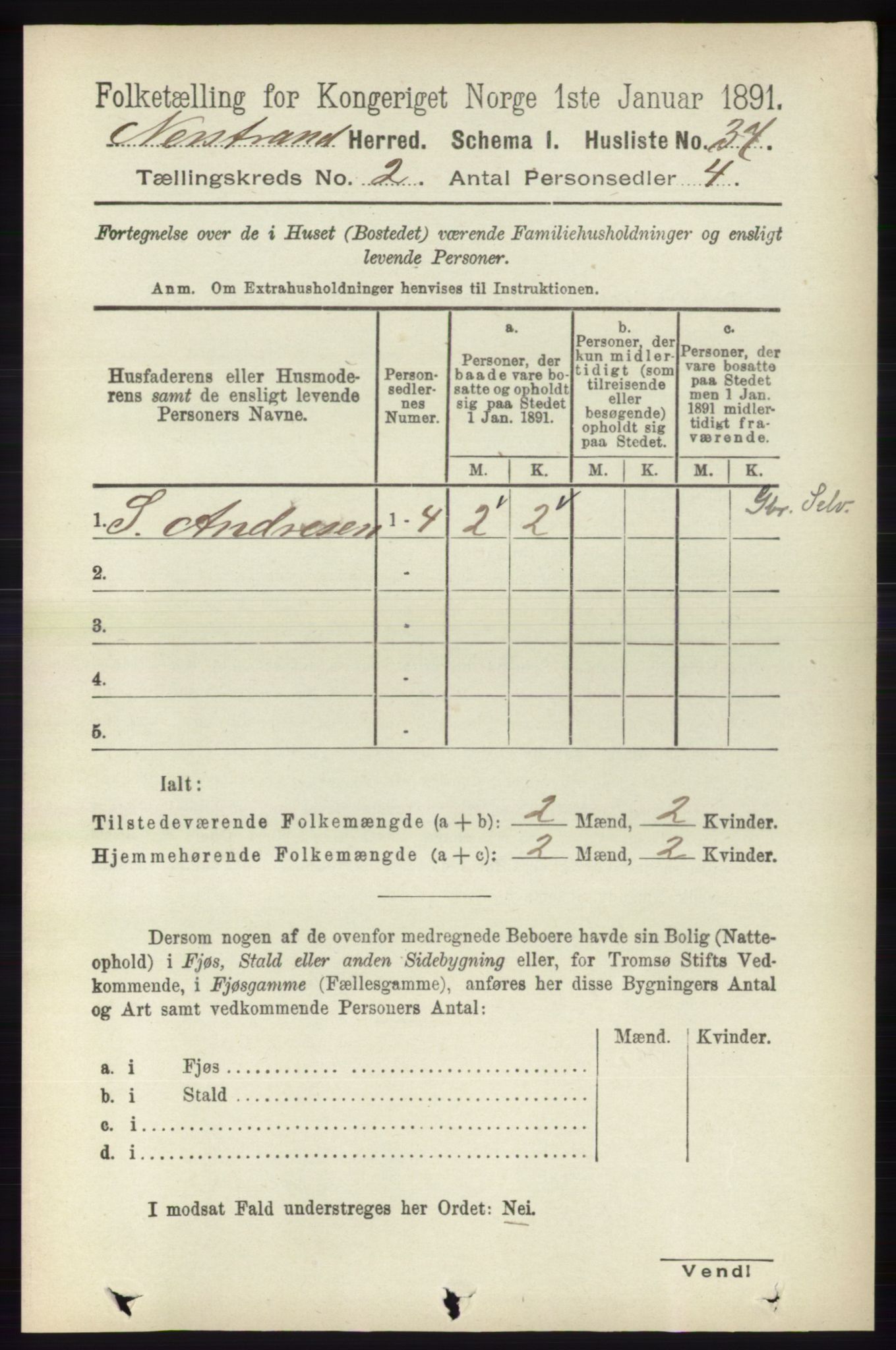 RA, 1891 census for 1139 Nedstrand, 1891, p. 242