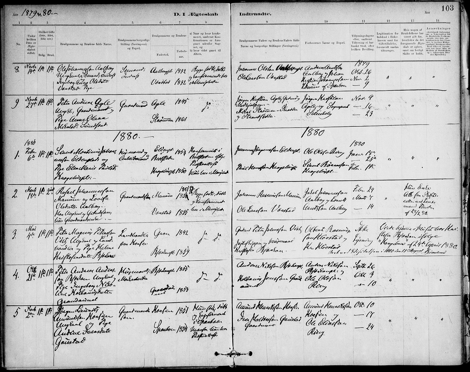 Ministerialprotokoller, klokkerbøker og fødselsregistre - Nord-Trøndelag, SAT/A-1458/732/L0316: Parish register (official) no. 732A01, 1879-1921, p. 103