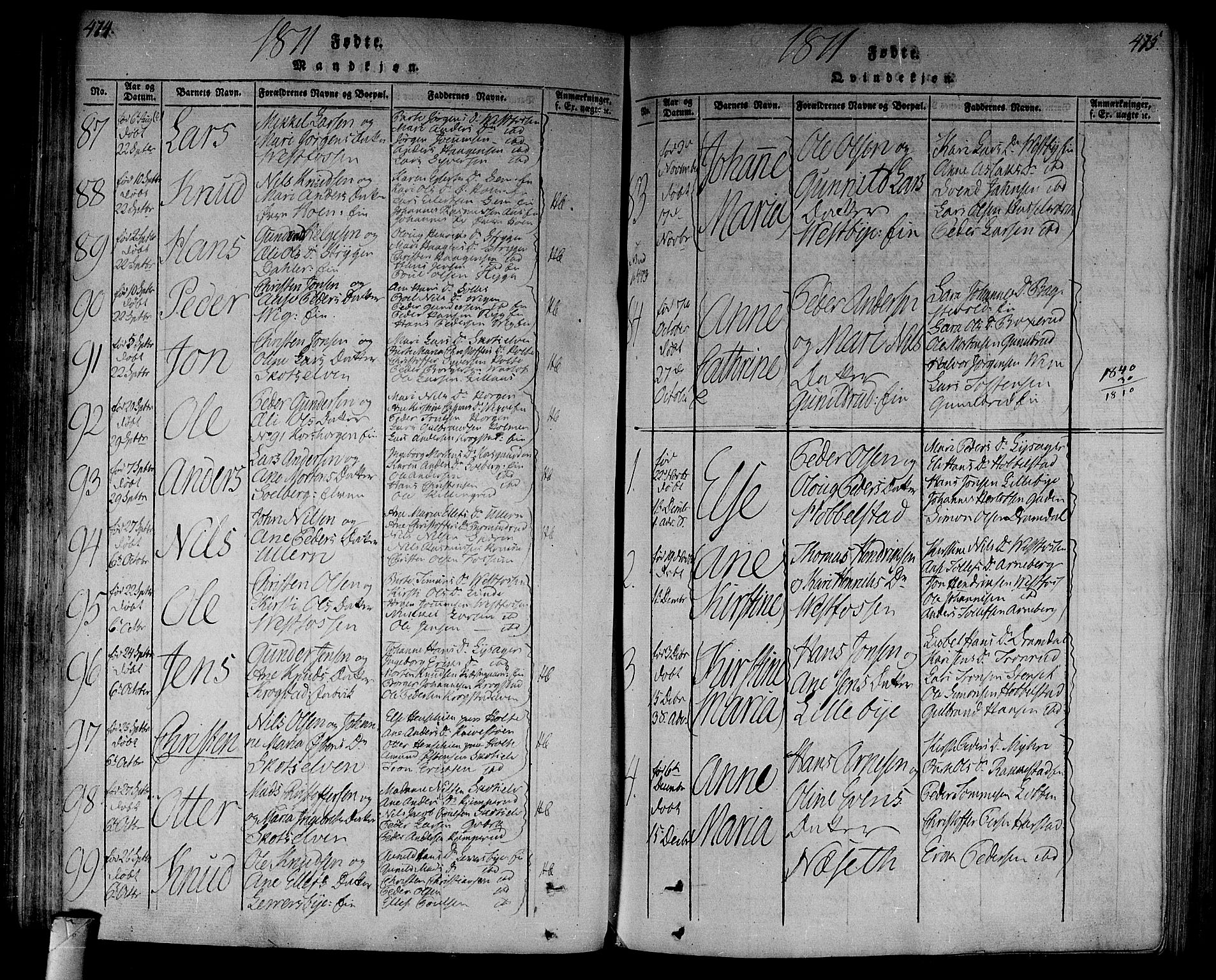 Eiker kirkebøker, AV/SAKO-A-4/F/Fa/L0010: Parish register (official) no. I 10, 1806-1815, p. 474-475