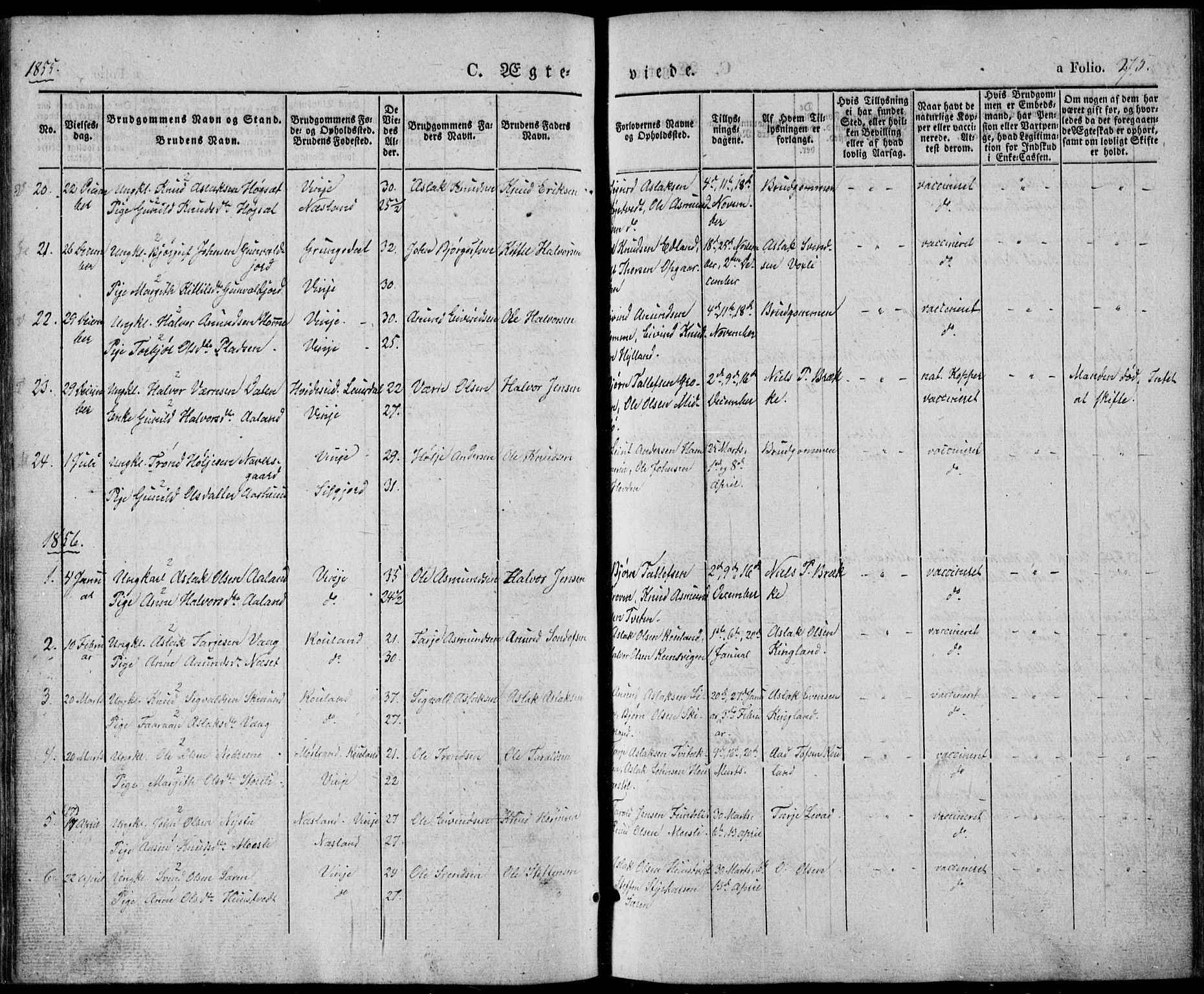 Vinje kirkebøker, AV/SAKO-A-312/F/Fa/L0004: Parish register (official) no. I 4, 1843-1869, p. 275