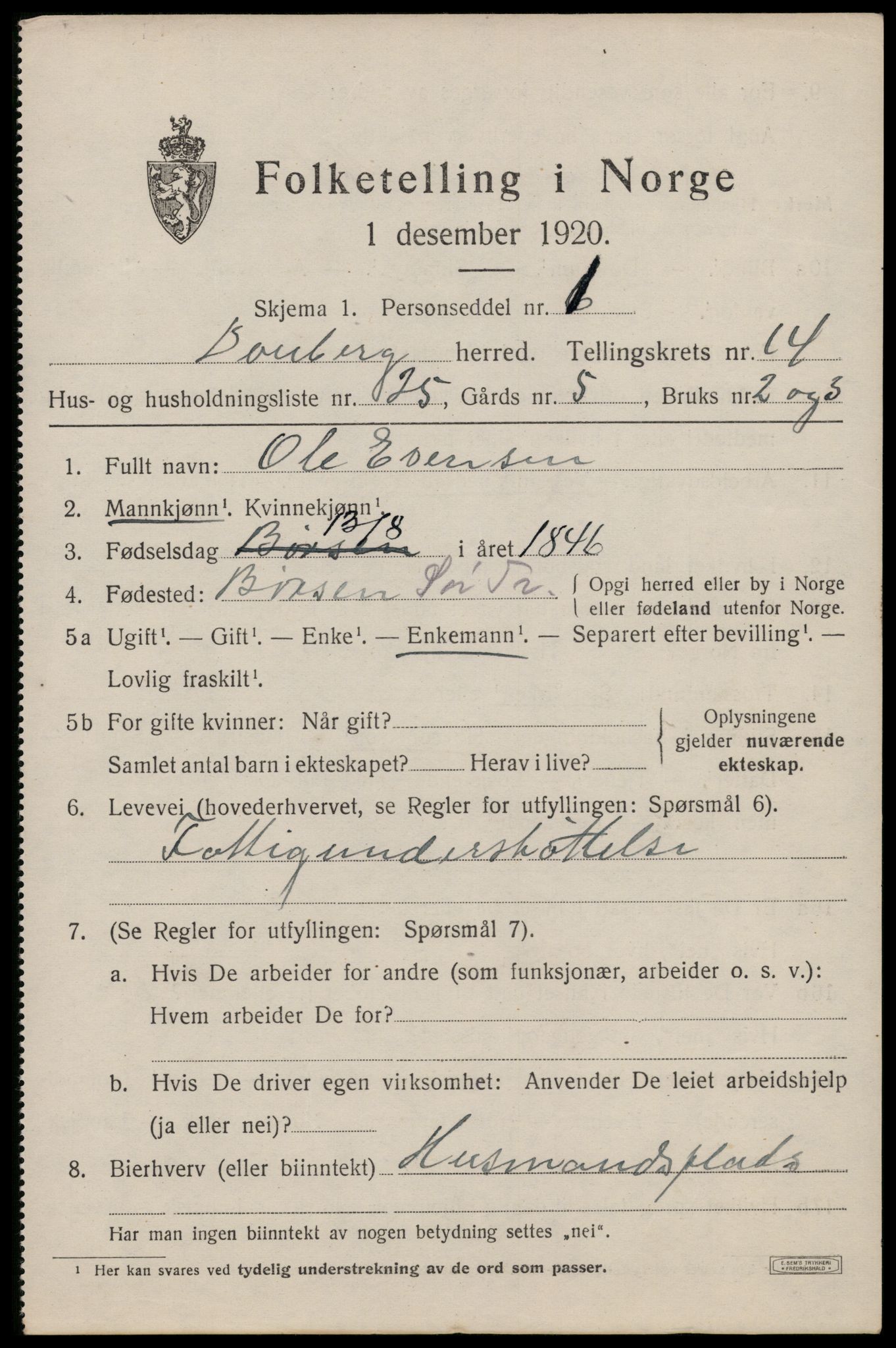 SAT, 1920 census for Dverberg, 1920, p. 10986