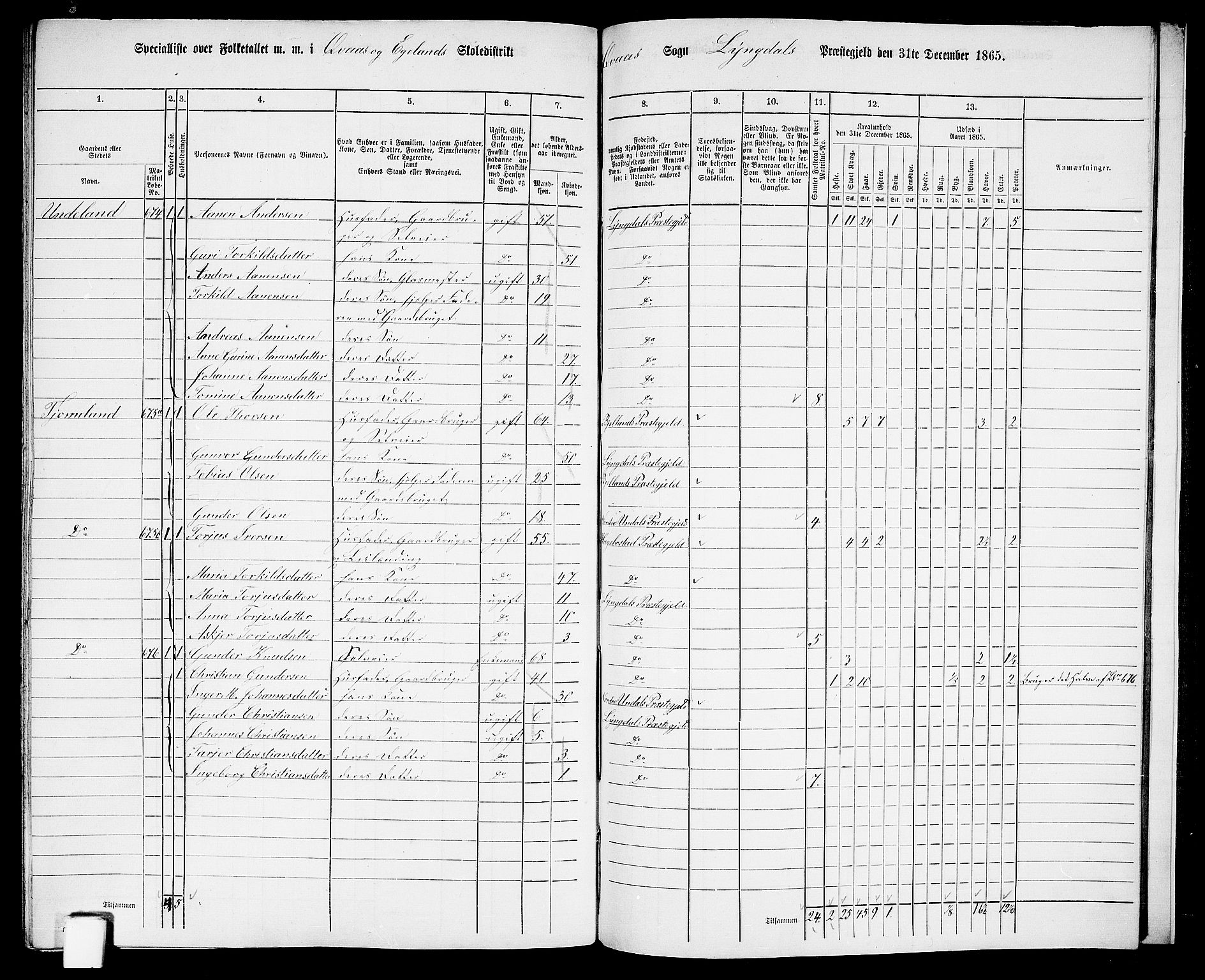 RA, 1865 census for Lyngdal, 1865, p. 241