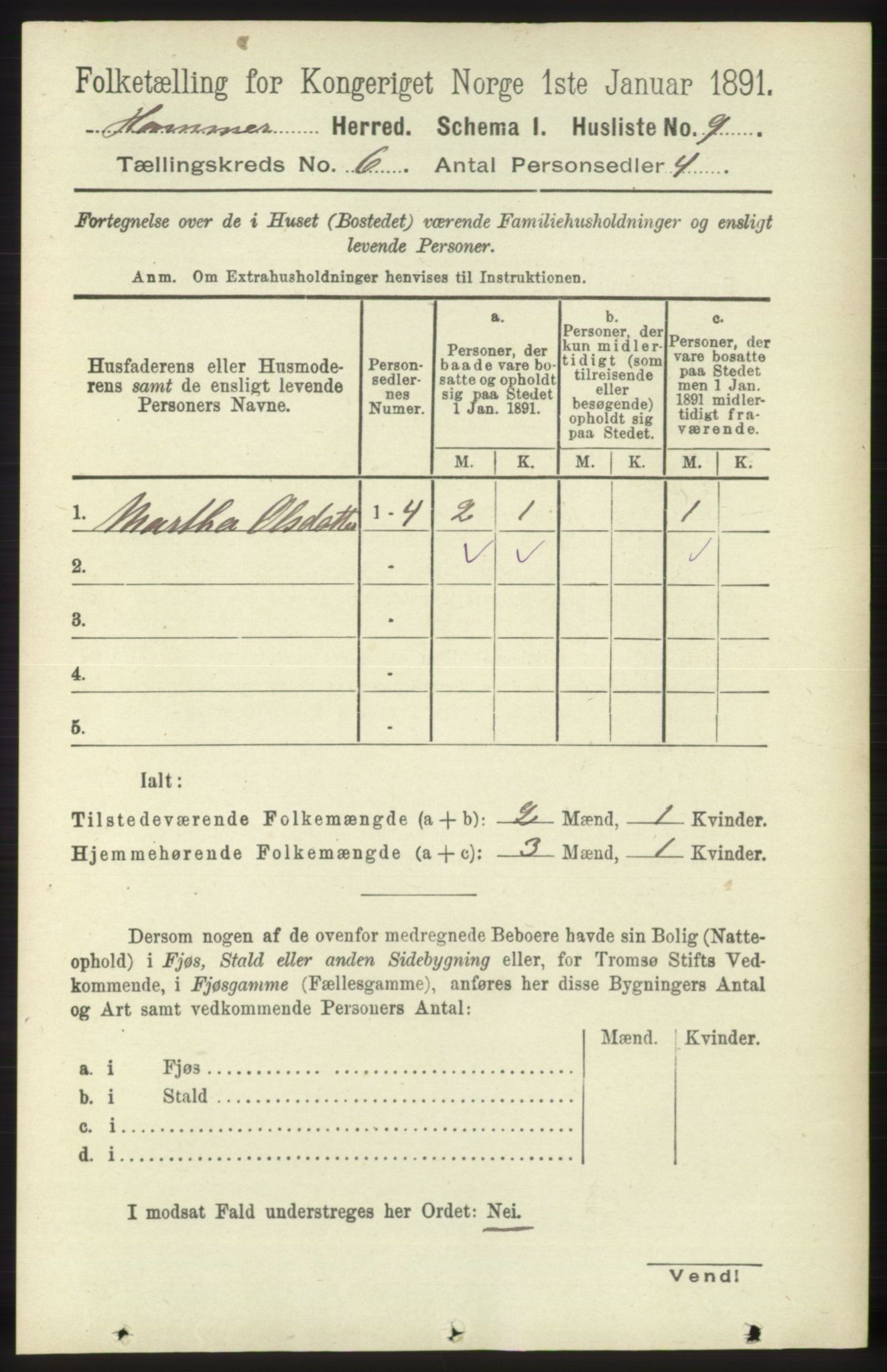 RA, 1891 census for 1254 Hamre, 1891, p. 1528