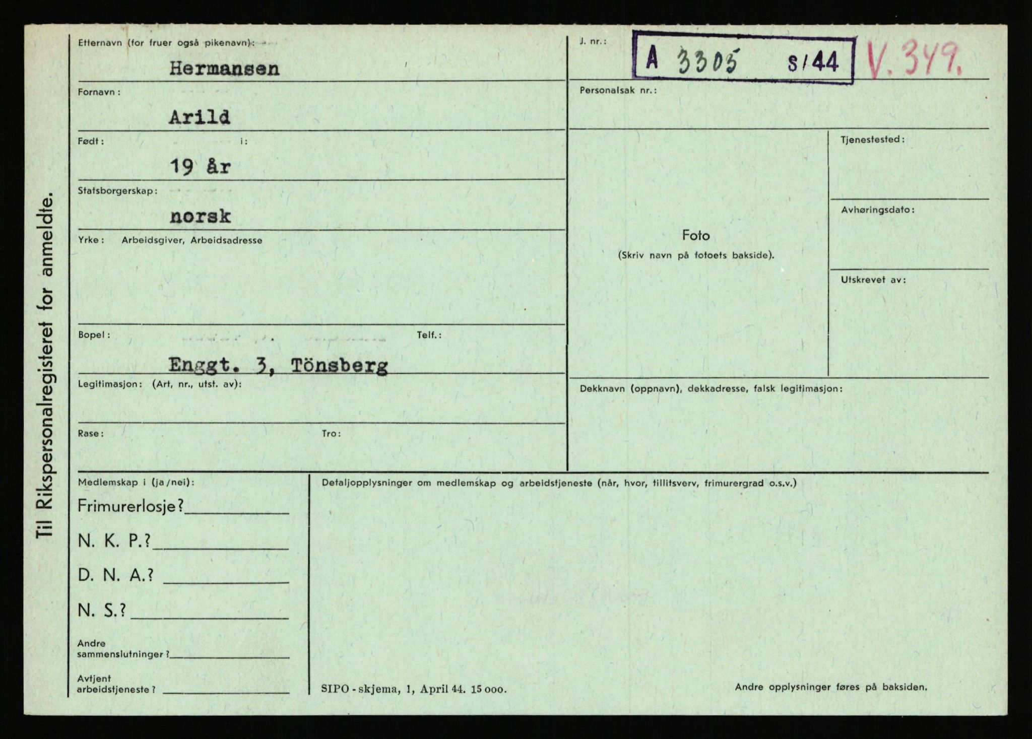 Statspolitiet - Hovedkontoret / Osloavdelingen, AV/RA-S-1329/C/Ca/L0006: Hanche - Hokstvedt, 1943-1945, p. 3902