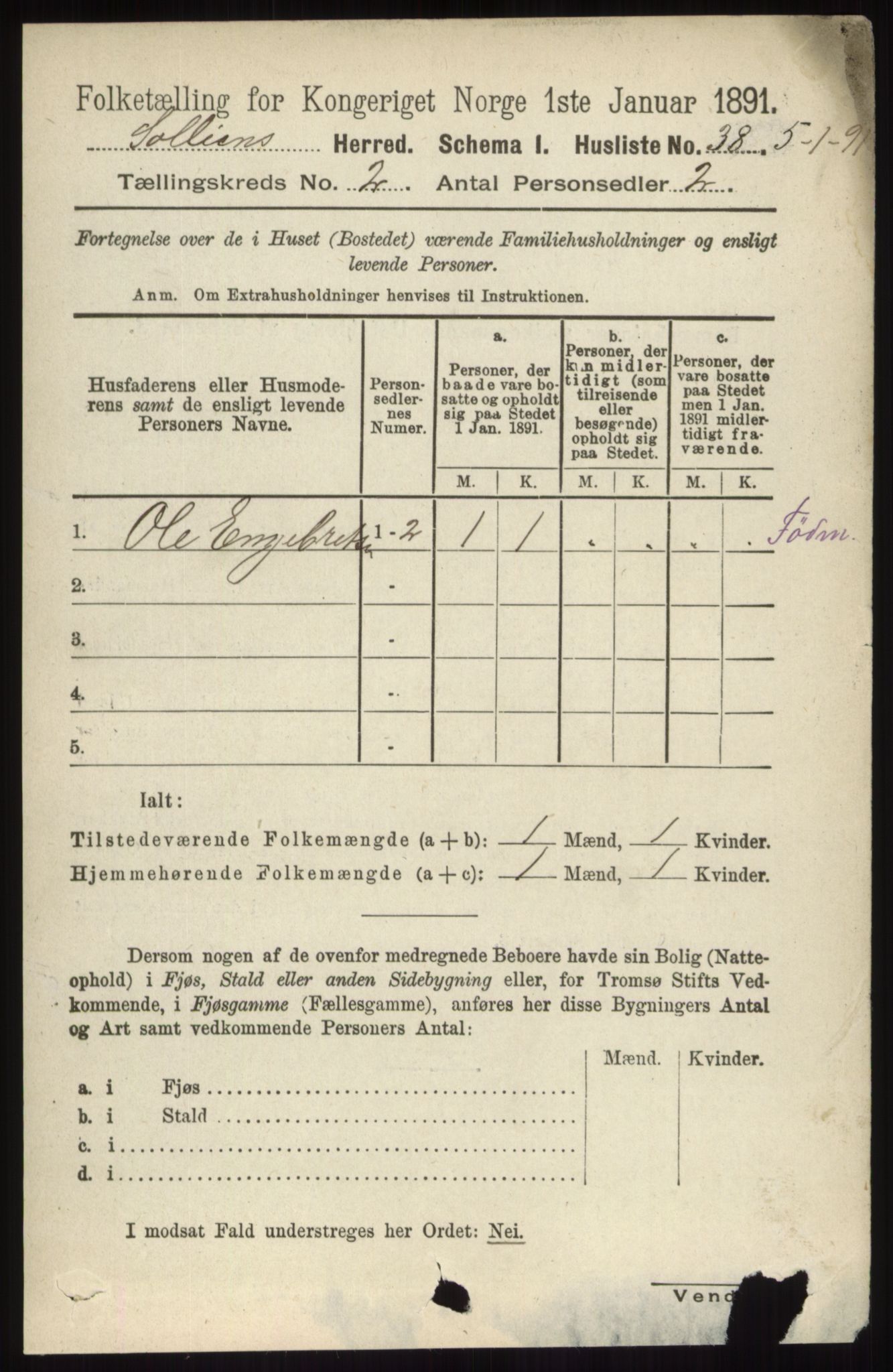 RA, 1891 census for 0431 Sollia, 1891, p. 408