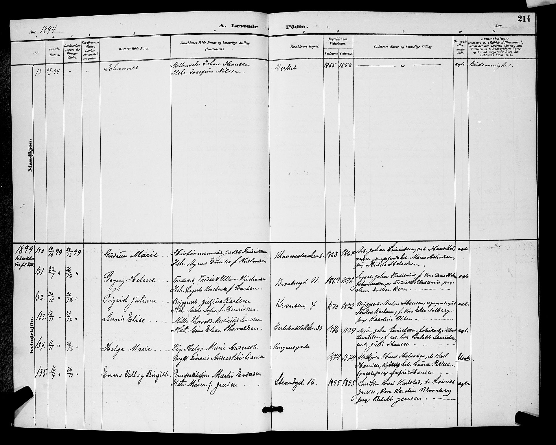 Moss prestekontor Kirkebøker, SAO/A-2003/G/Ga/L0006: Parish register (copy) no. I 6, 1889-1900, p. 214