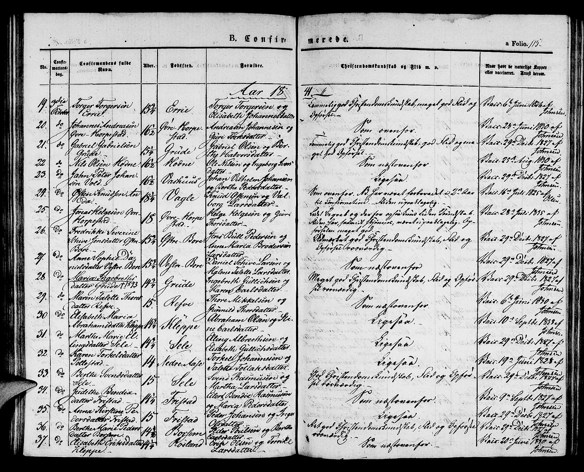 Klepp sokneprestkontor, SAST/A-101803/001/3/30BA/L0003: Parish register (official) no. A 3, 1833-1842, p. 115
