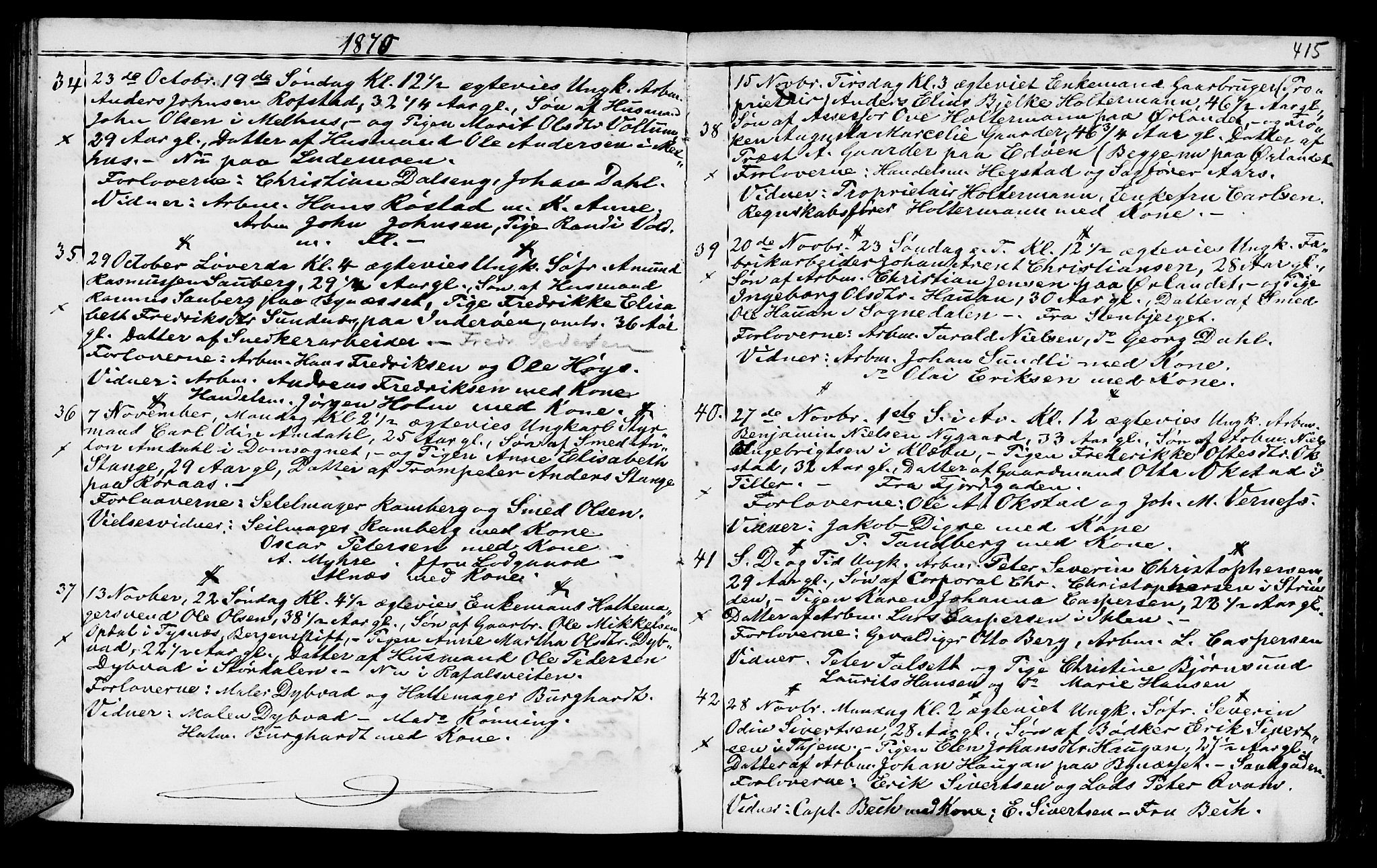 Ministerialprotokoller, klokkerbøker og fødselsregistre - Sør-Trøndelag, SAT/A-1456/602/L0140: Parish register (copy) no. 602C08, 1864-1872, p. 414-415