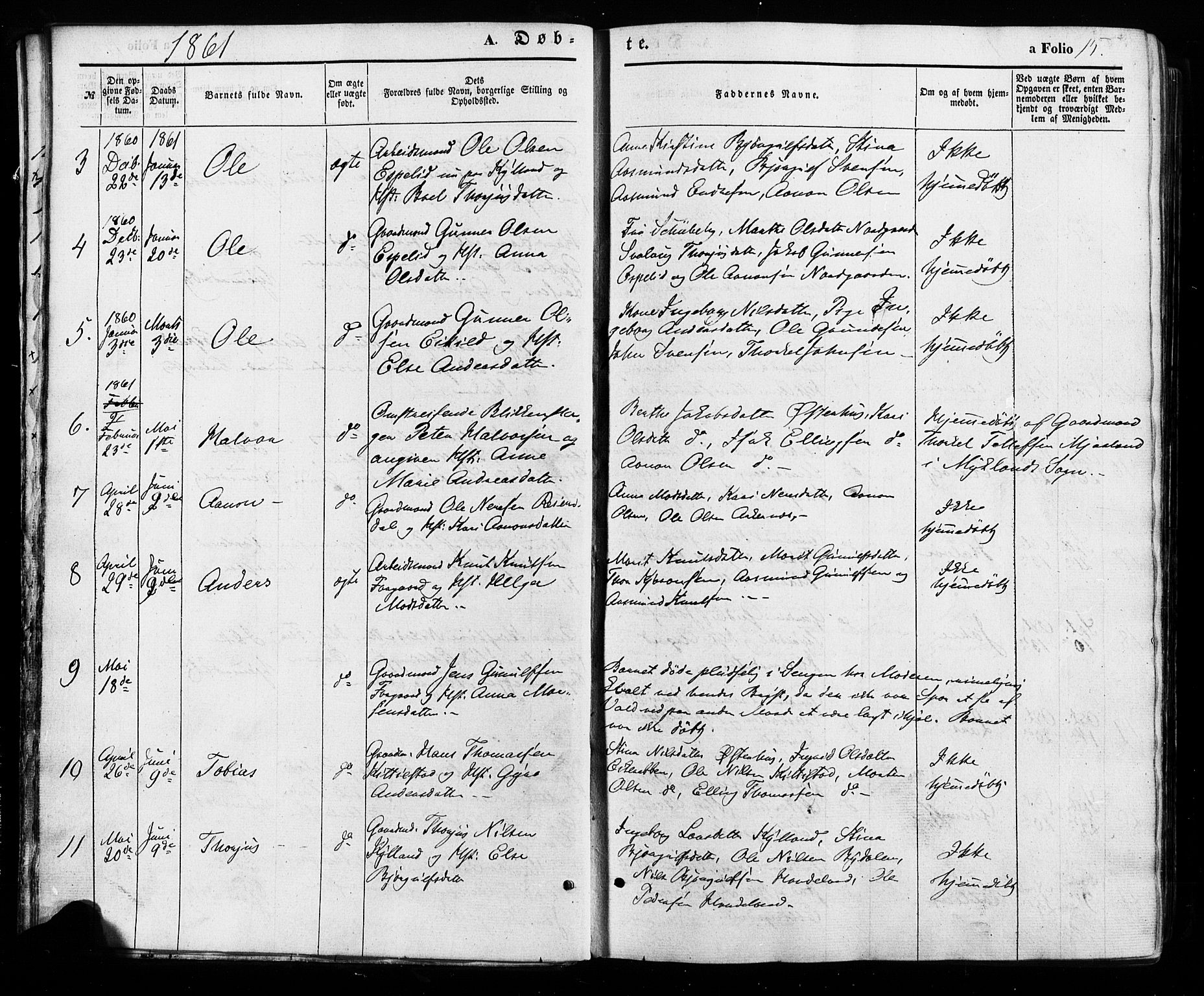 Åseral sokneprestkontor, AV/SAK-1111-0051/F/Fa/L0002: Parish register (official) no. A 2, 1854-1884, p. 15