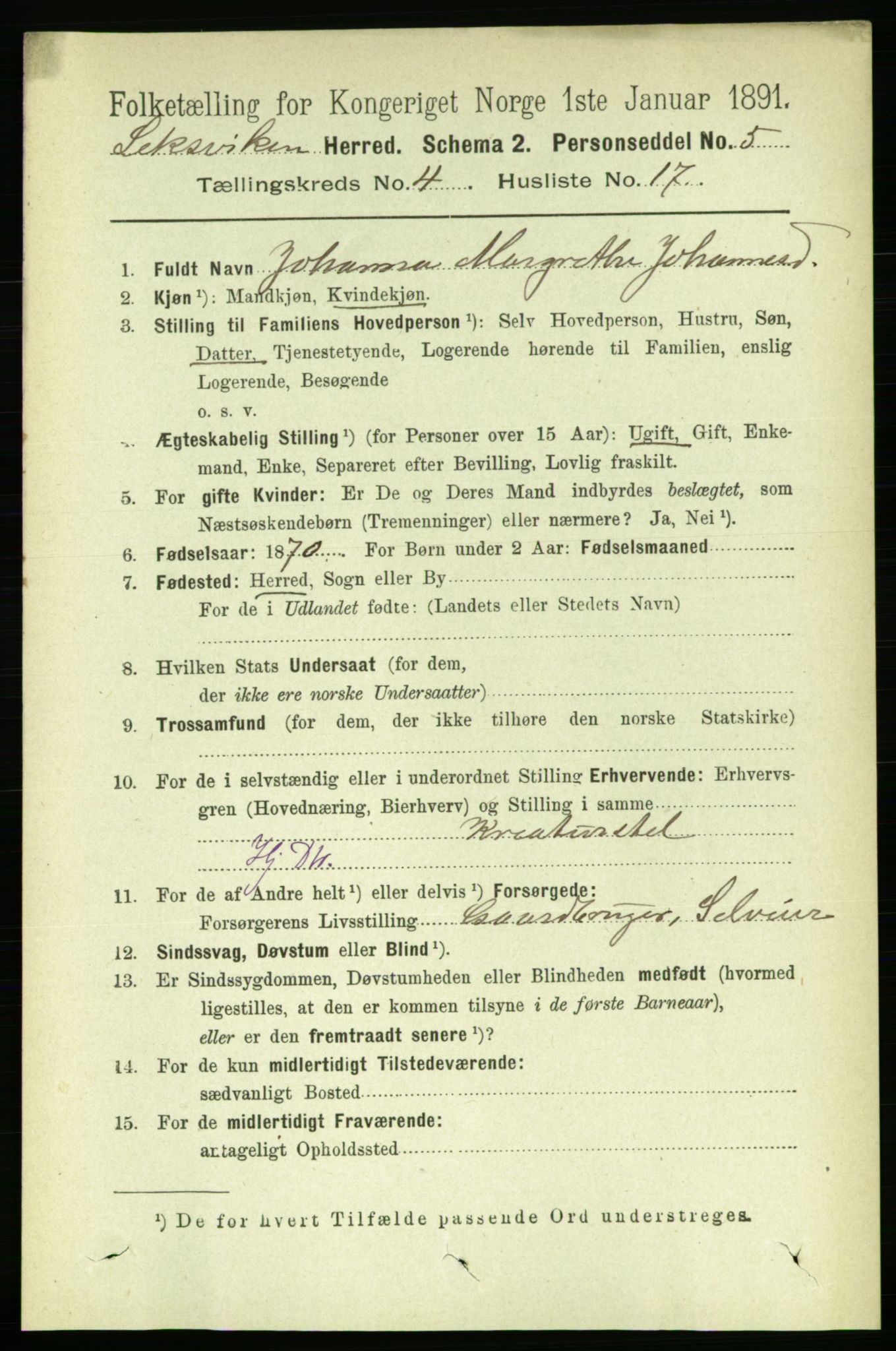 RA, 1891 census for 1718 Leksvik, 1891, p. 2018