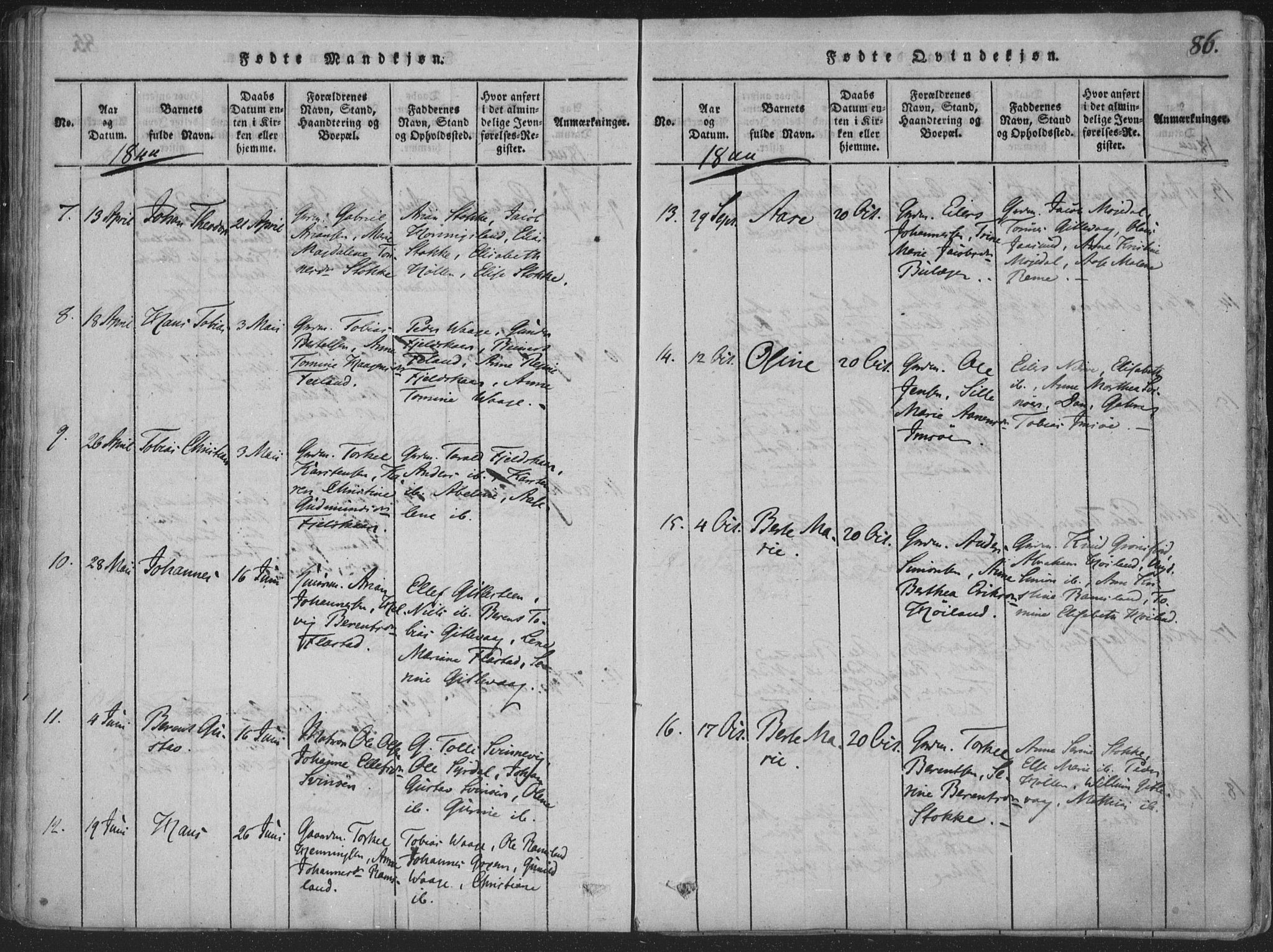 Sør-Audnedal sokneprestkontor, AV/SAK-1111-0039/F/Fa/Faa/L0001: Parish register (official) no. A 1, 1816-1848, p. 86