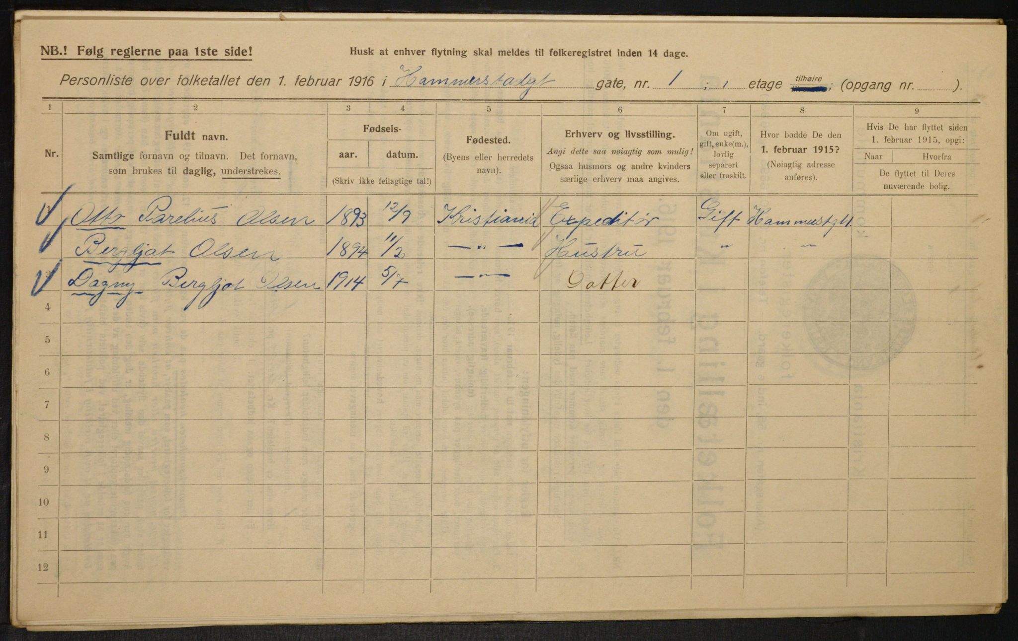 OBA, Municipal Census 1916 for Kristiania, 1916, p. 35122