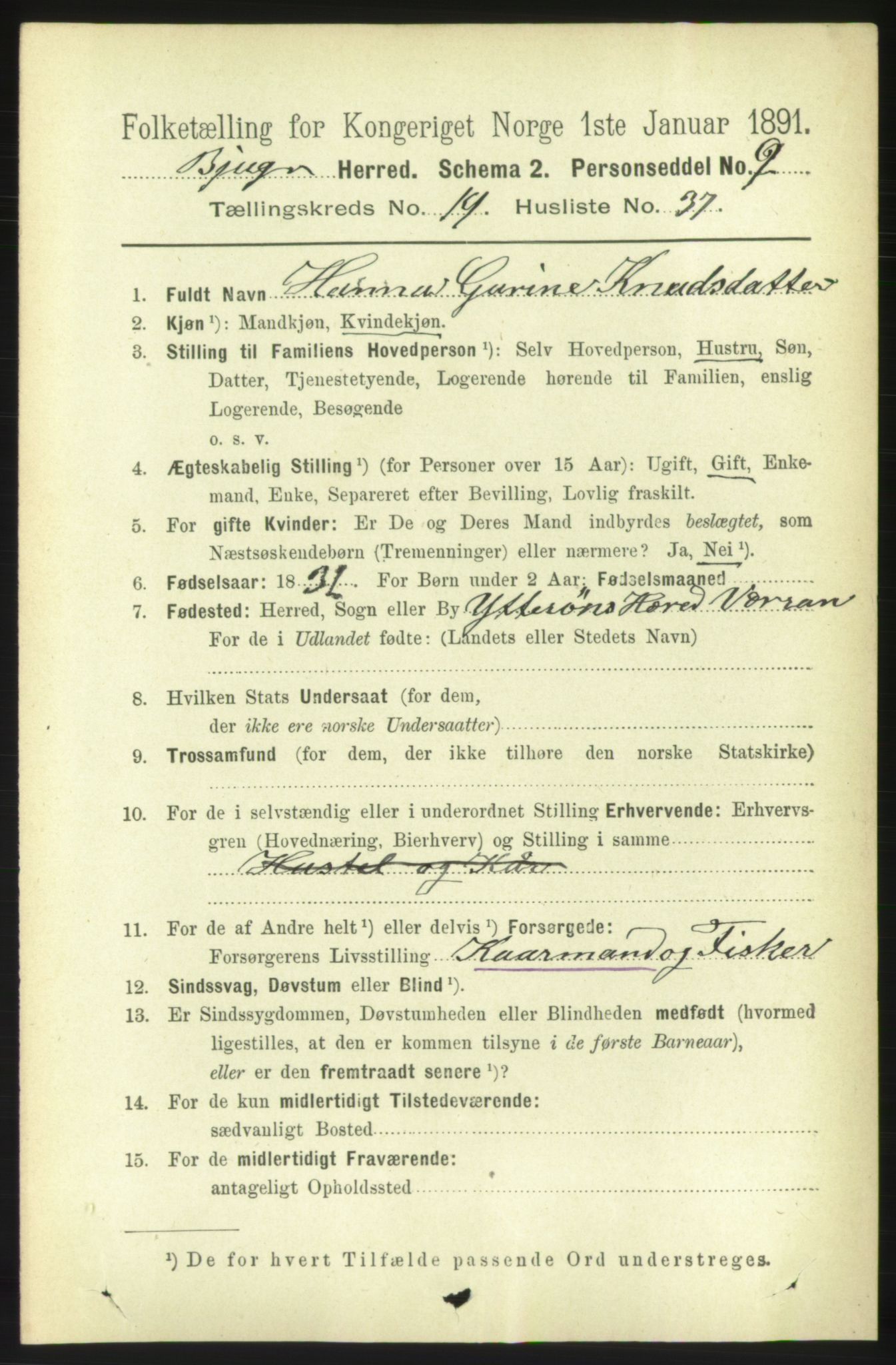 RA, 1891 census for 1627 Bjugn, 1891, p. 5341