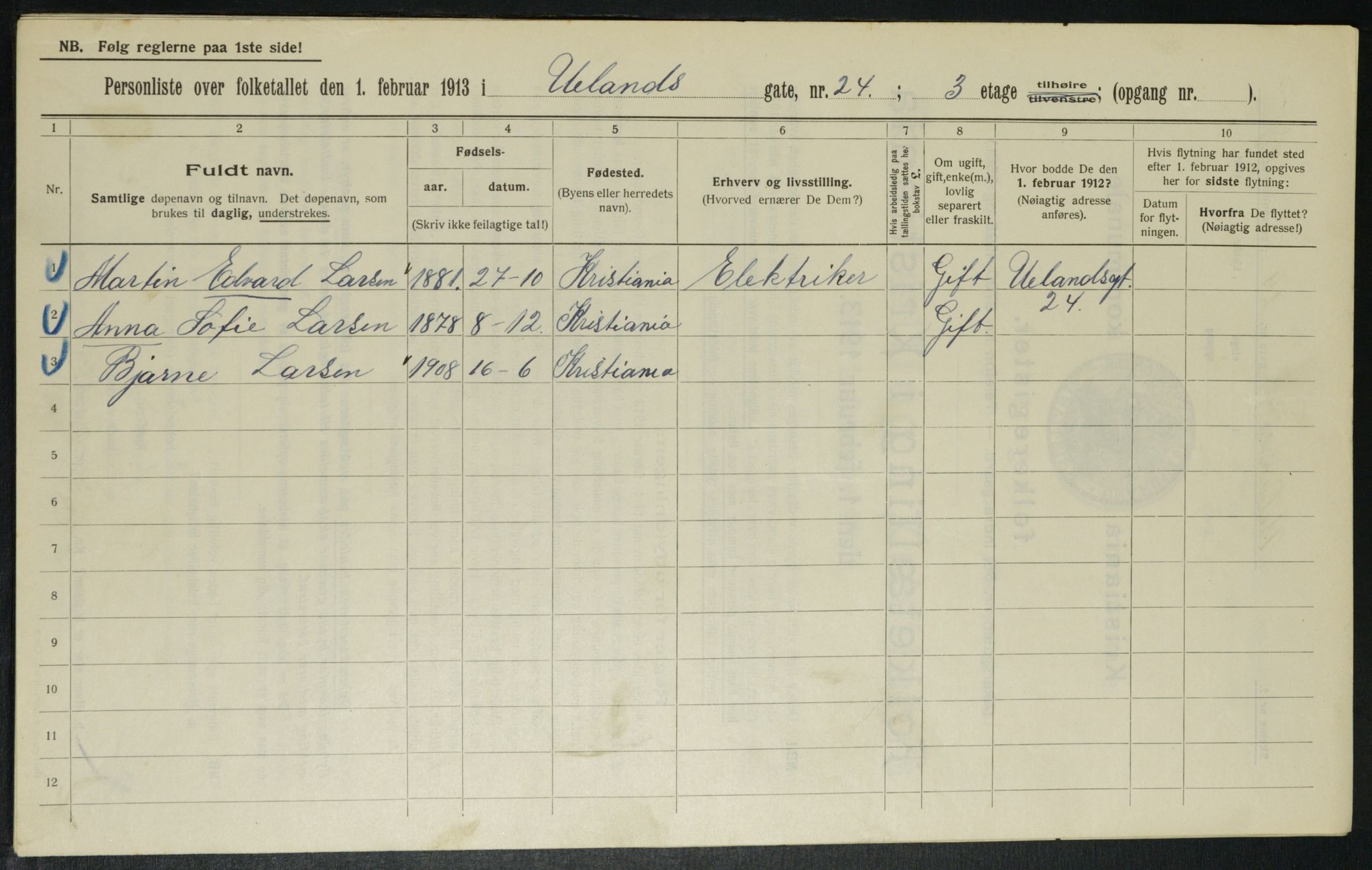 OBA, Municipal Census 1913 for Kristiania, 1913, p. 118651