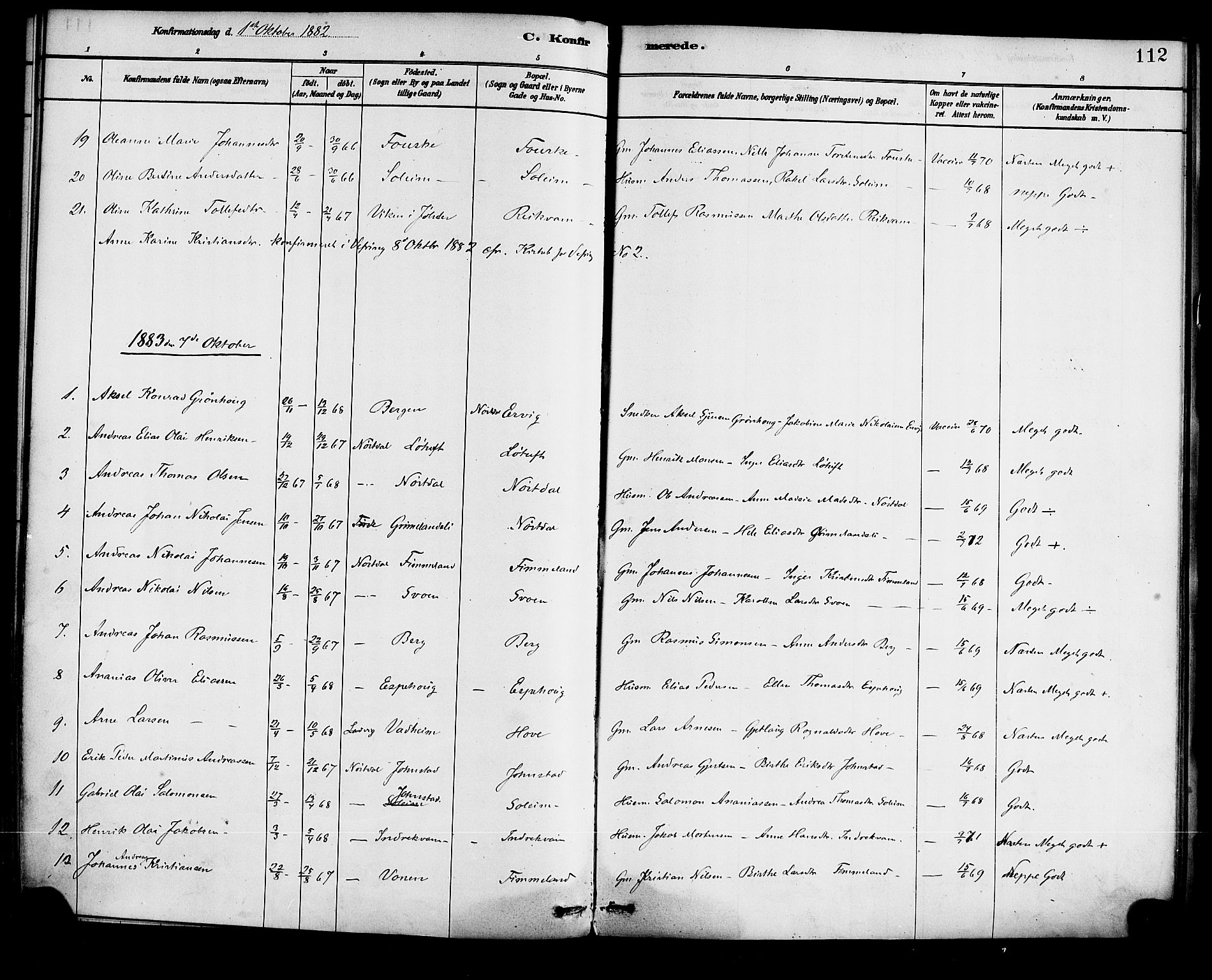 Førde sokneprestembete, AV/SAB-A-79901/H/Haa/Haad/L0001: Parish register (official) no. D 1, 1881-1898, p. 112